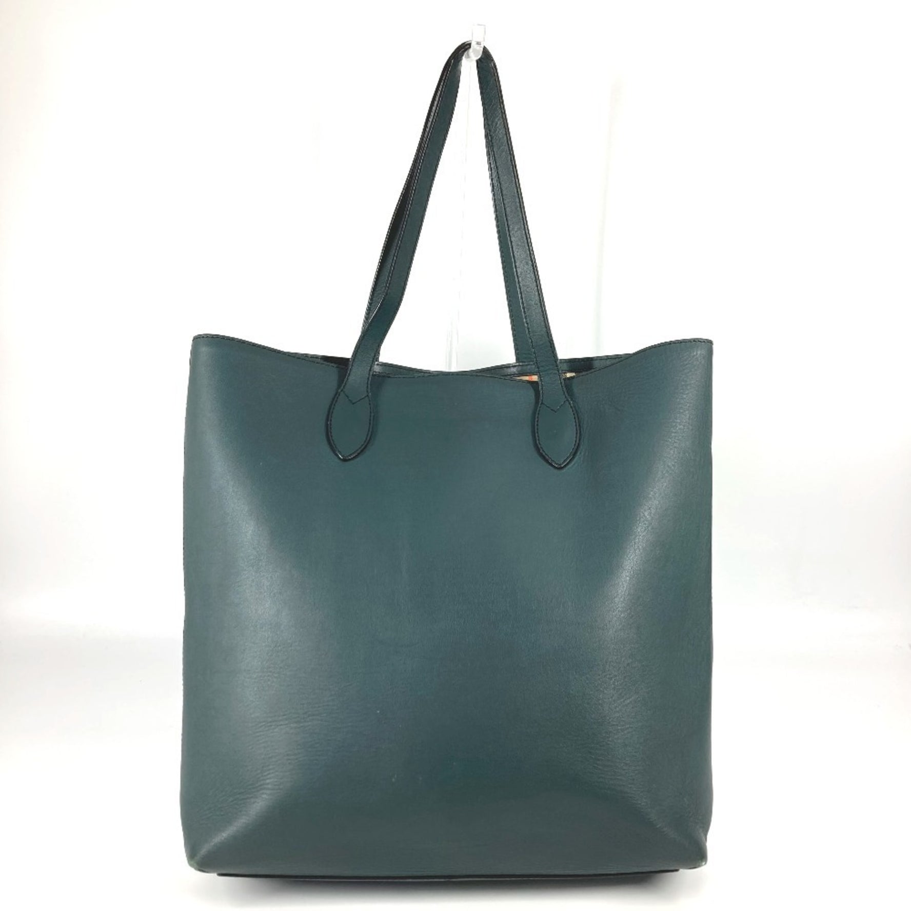 BURBERRY Logo Tote Bag Shoulder Vertical Leather Men's Khaki