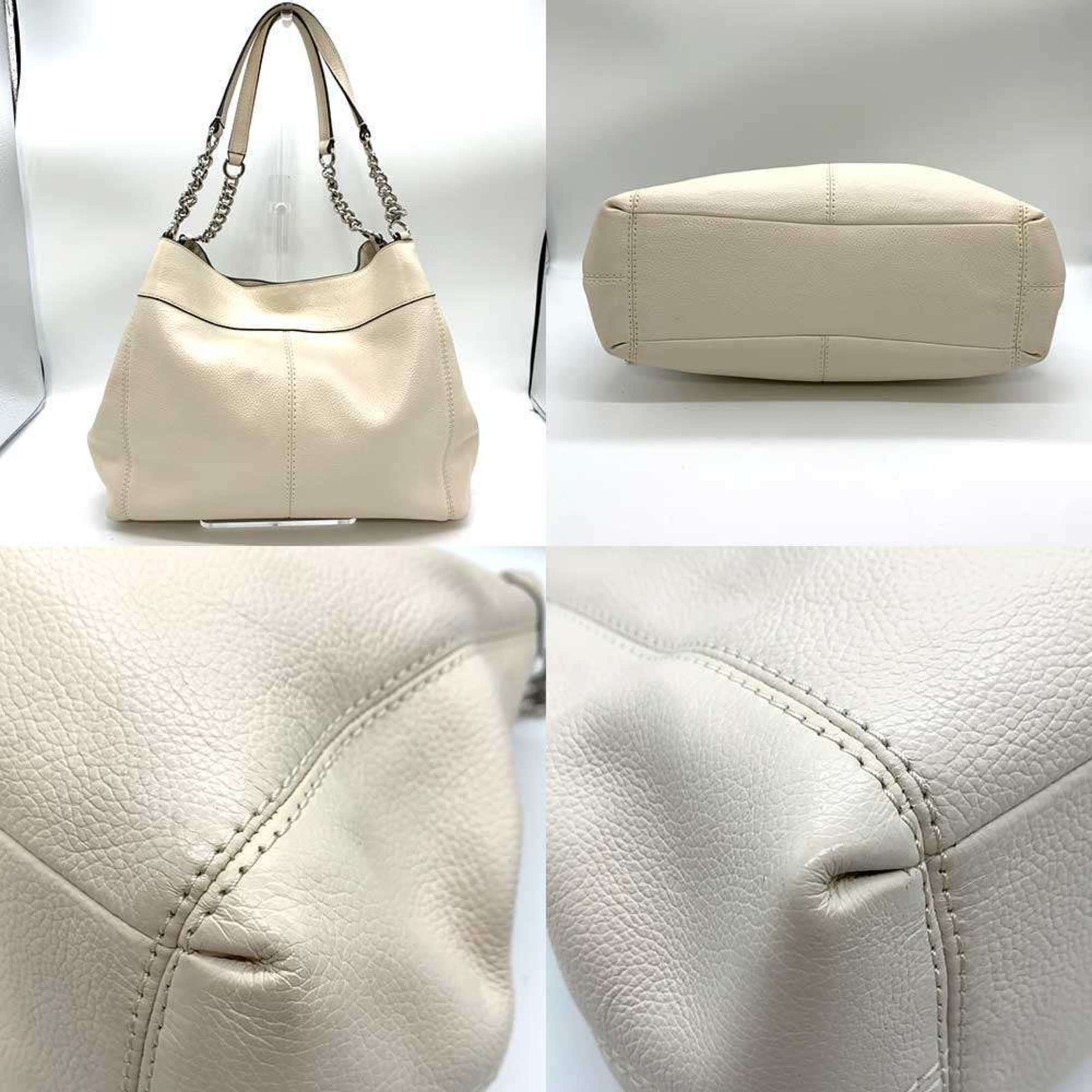 Coach Bag Chalk Floral Chain Tote Print Studs Leather