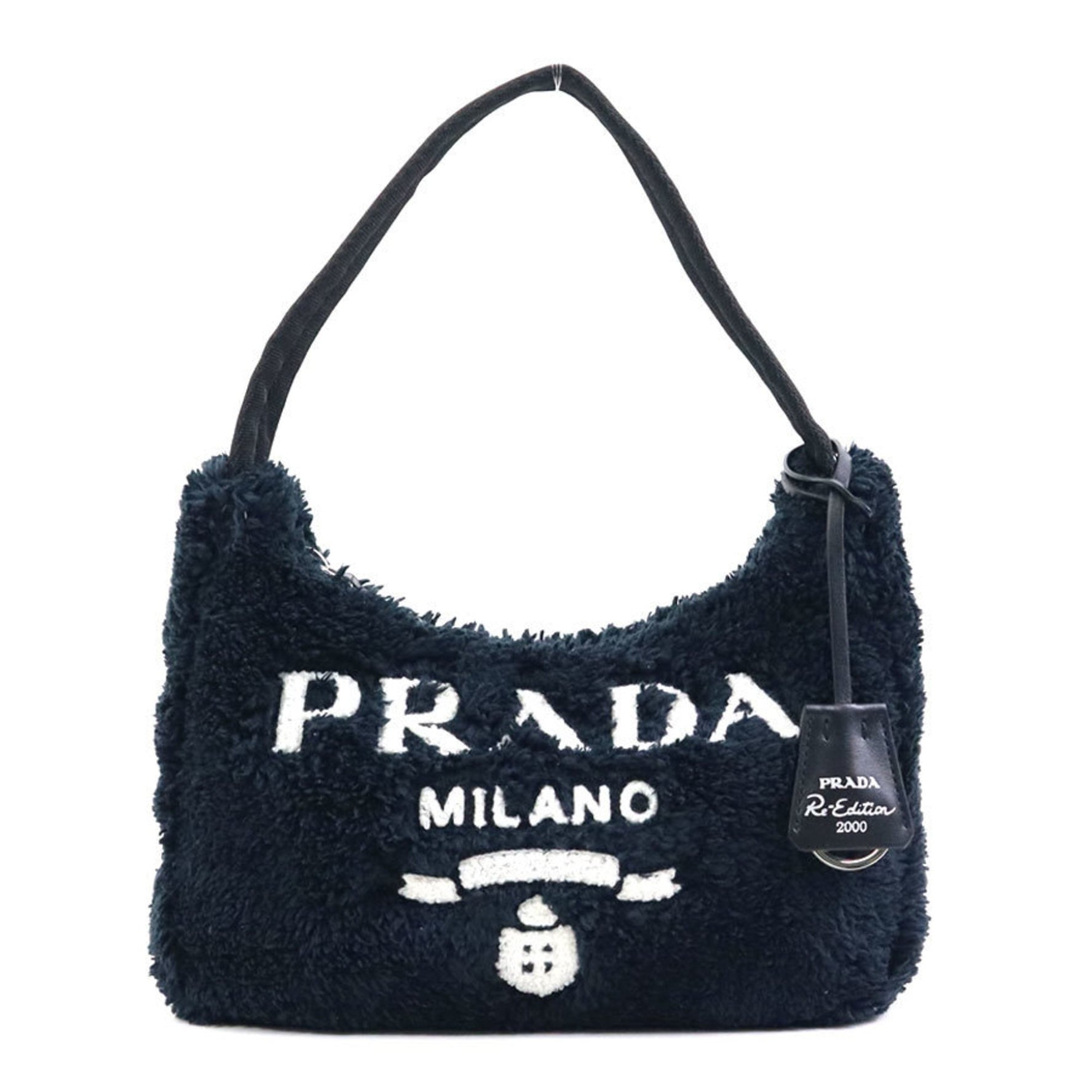 PRADA Handbag Re-Edition 2000 Pile Black White Silver