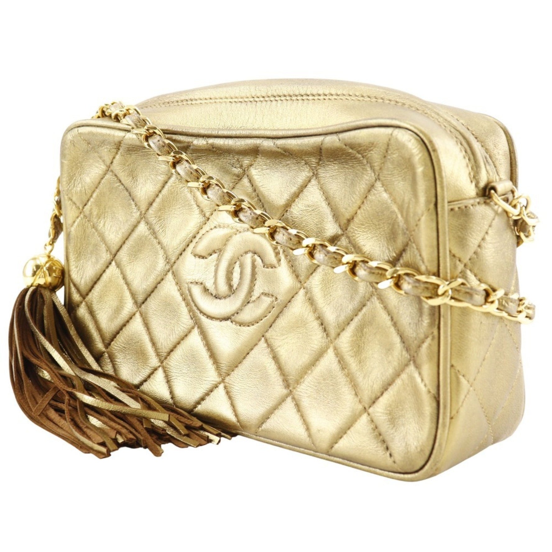 CHANEL Chain Shoulder Bag Matelasse Lambskin Fringe ChainShoulder