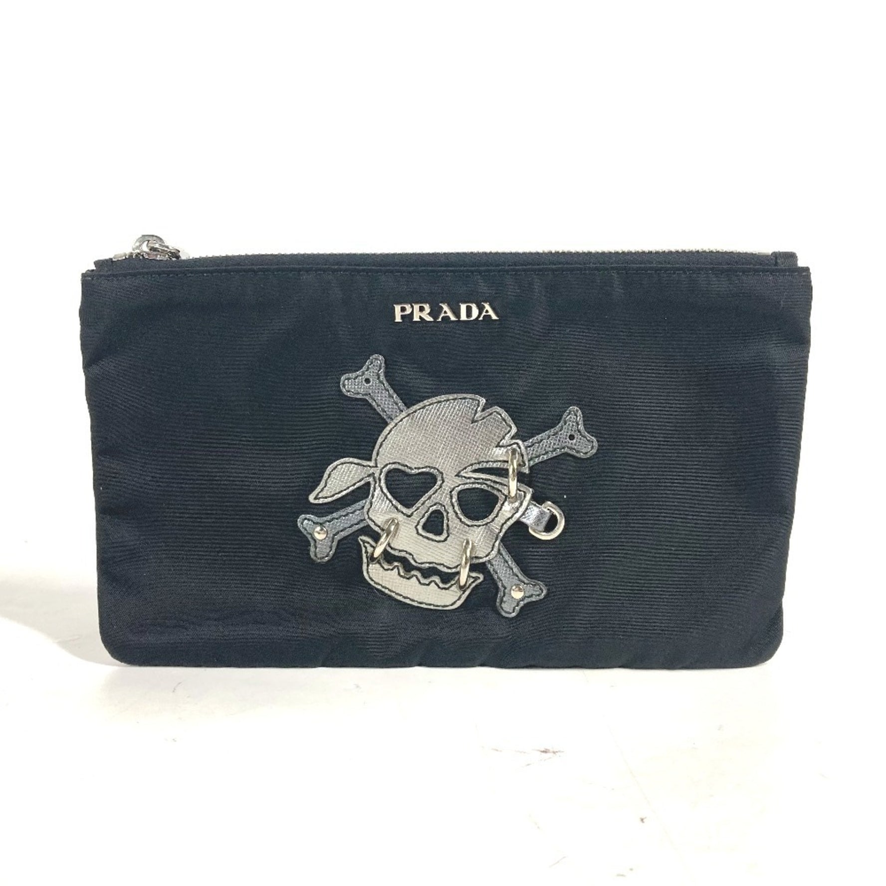 PRADA Makeup Pouch, Skull, Clutch Bag, Nylon, Men's