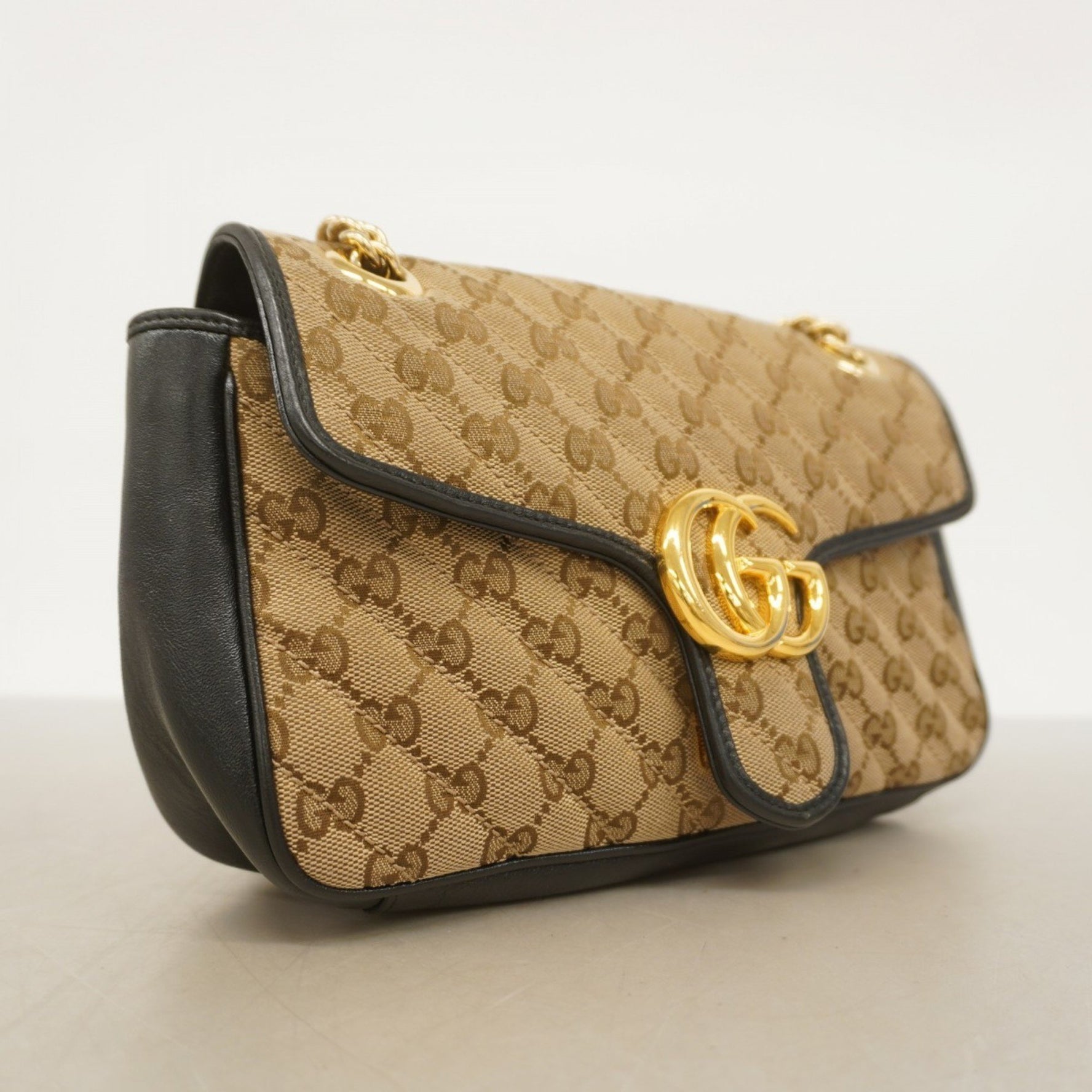 Gucci GG Marmont Shoulder Bag in Canvas Beige and Black