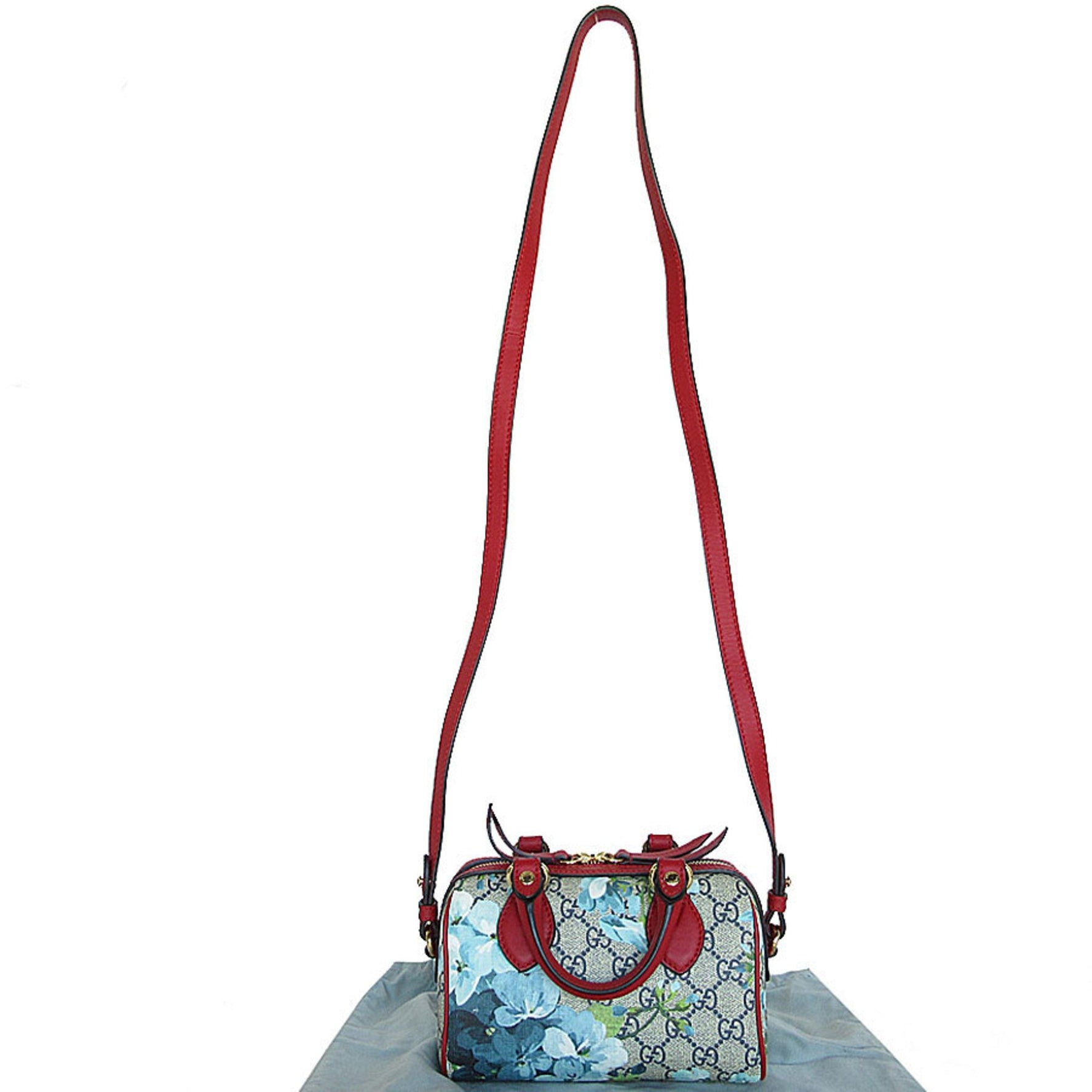 GUCCI Handbag Shoulder Bag GG Bloom Leather Blue Red Gold