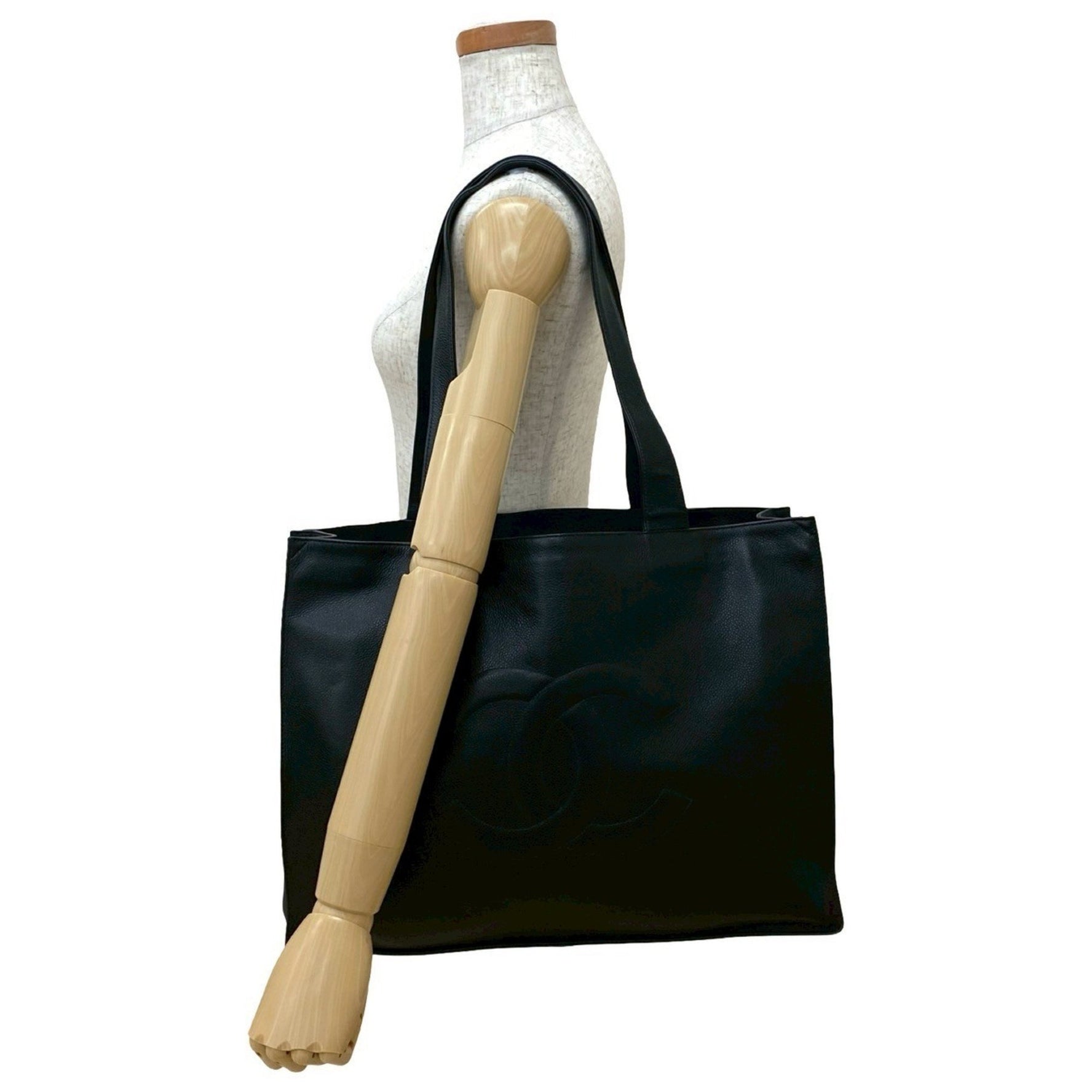 CHANEL Deka Coco Mark Matte Caviar Leather Tote Bag/Semi Shoulder Bag