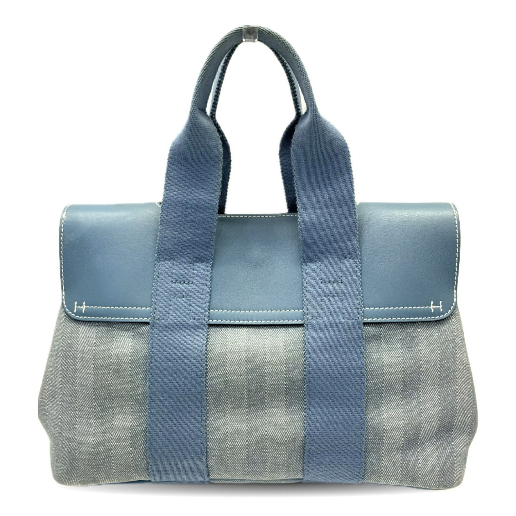 Hermes Valparaiso PM Blue Jean Toile Chevron Handbag