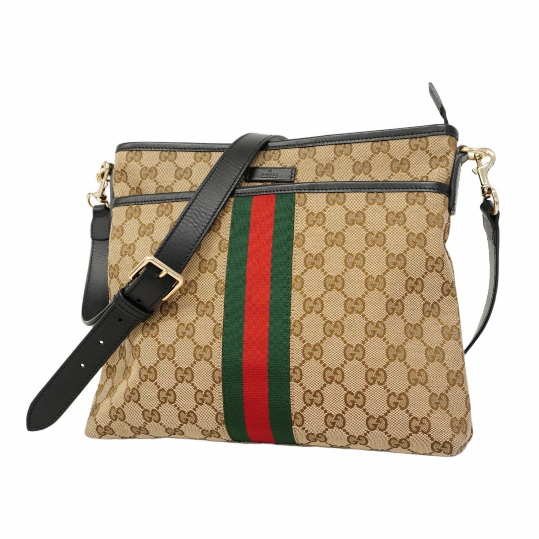 Gucci GG Canvas Sherry Line Shoulder Bag Black Brown