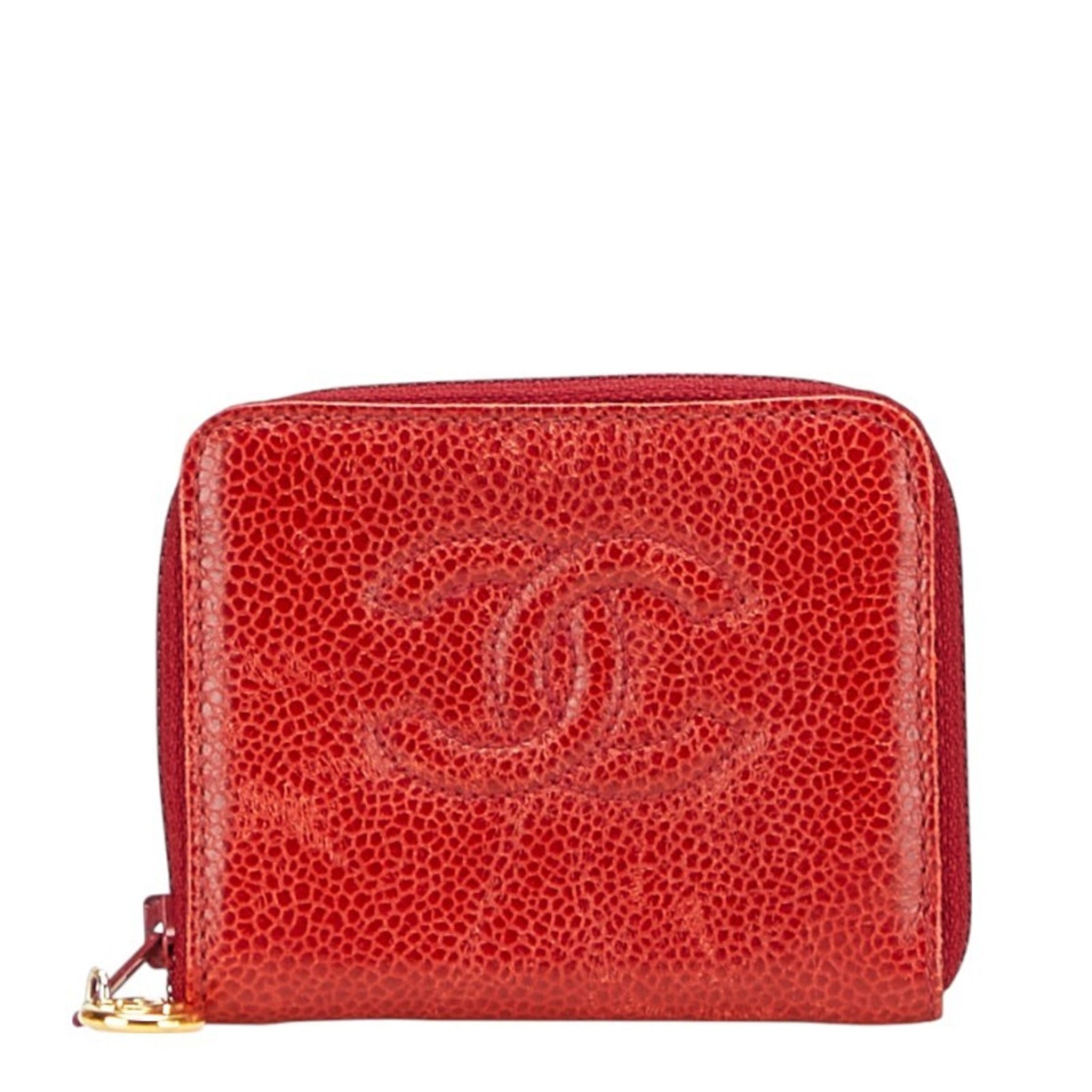 CHANEL Coco Mark Wallet/Coin Case, Red Caviar Leather
