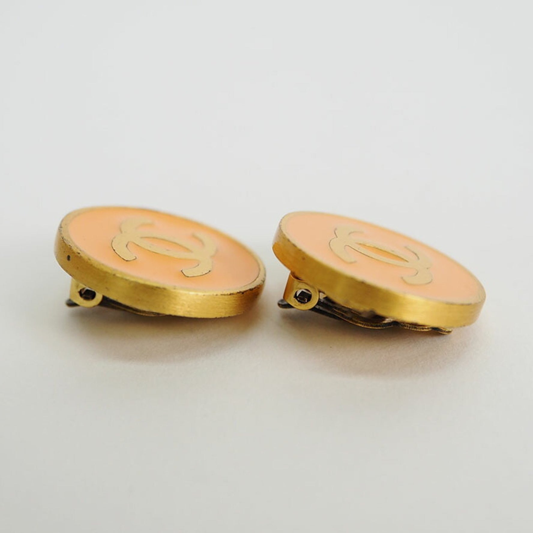 Chanel Coco Earrings Orange x Gold Ladies
