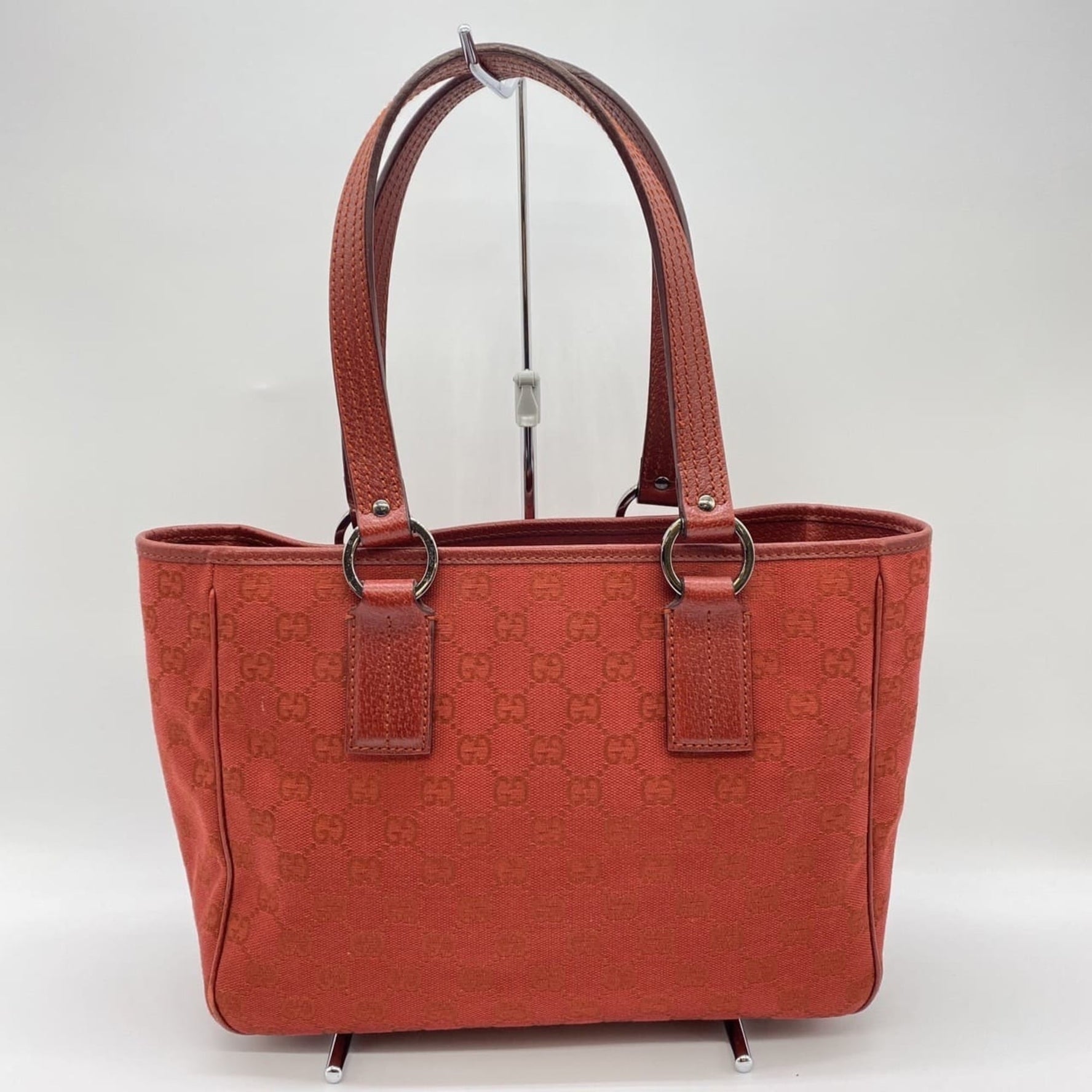 GUCCI Tote Bag Handbag GG Canvas Leather Red Men's