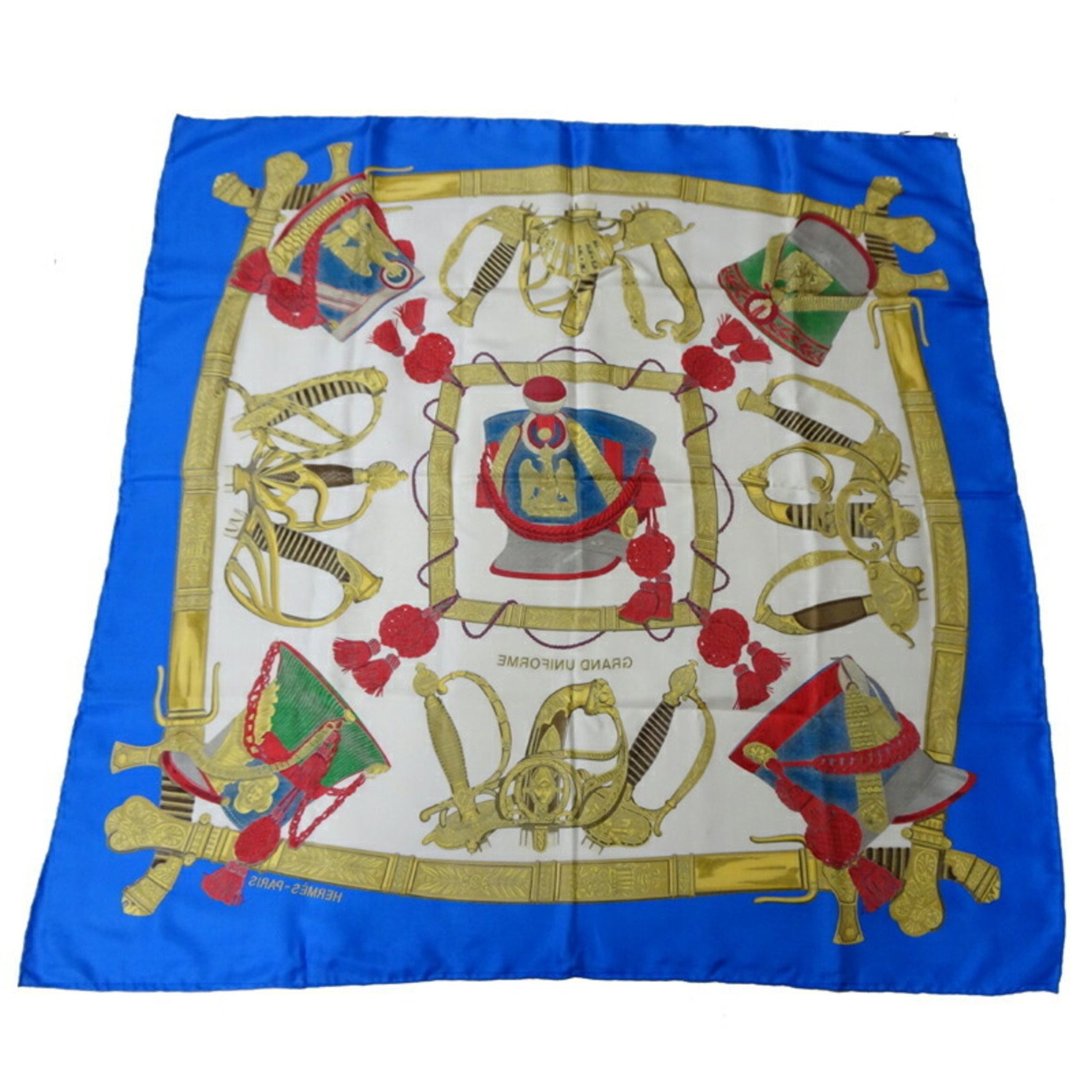 Hermes Carre 90 GRAND UNIFORME Eagle Scarf Muffler Silk Multicolor