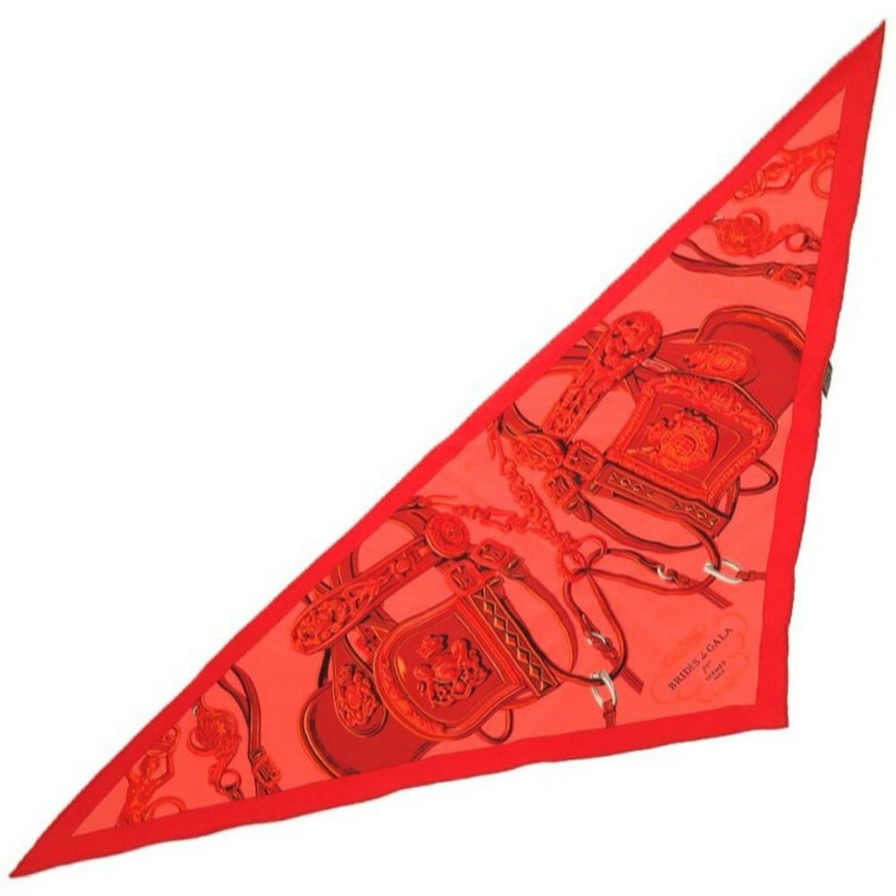 Hermes Triangle BRIDES de GALA par Pointou Silk Multicolor 0187 Red Scarf Muffler