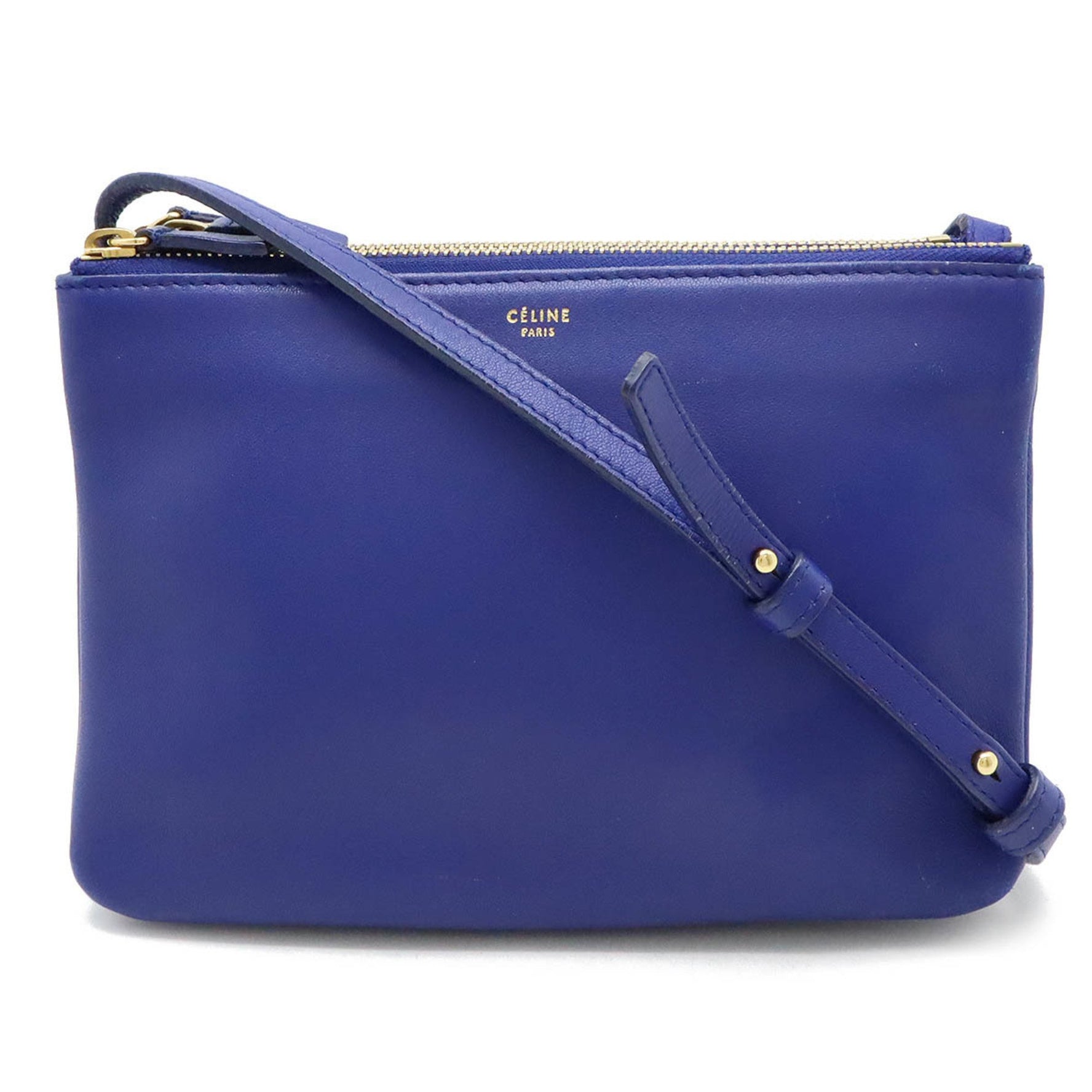 CELINE Trio Small Shoulder Bag Pouch Pochette Lambskin Leather