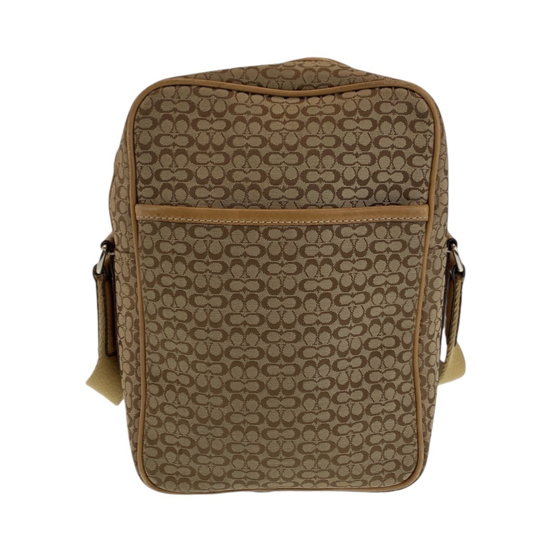 COACH Signature Brown Beige Silver Hardware Canvas Leather Crossbody Shoulder Bag Pochette