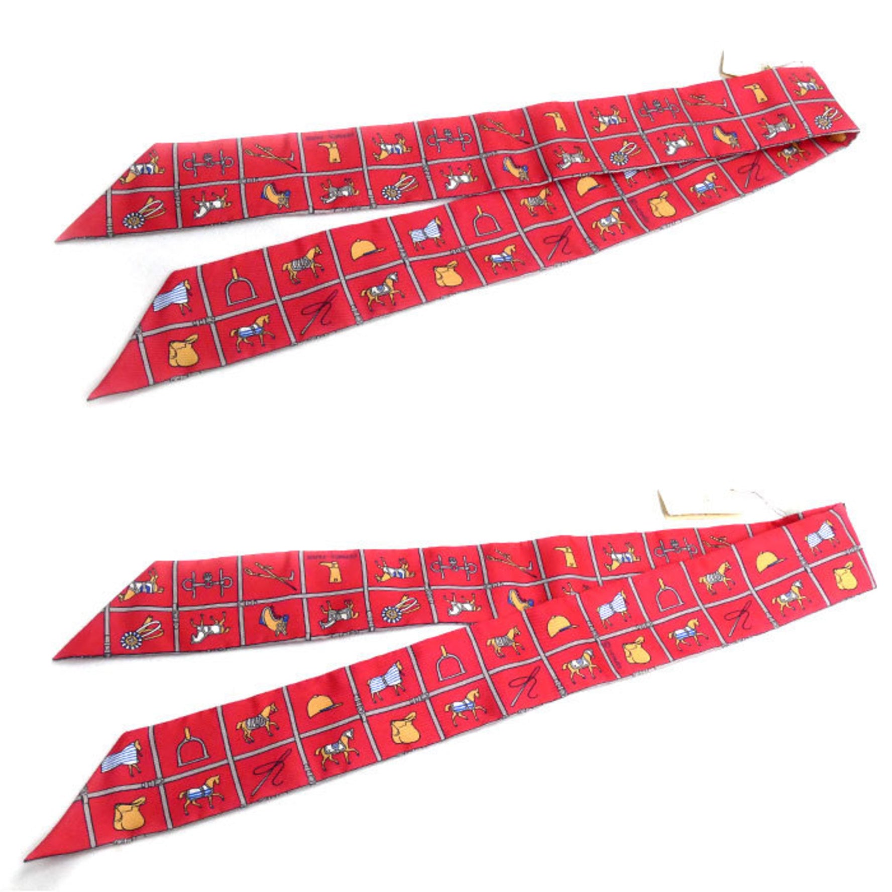 HERMES Twilly COUVERTURES ET TENUES Scarf Muffler Grenadine/Camel/Blue 11