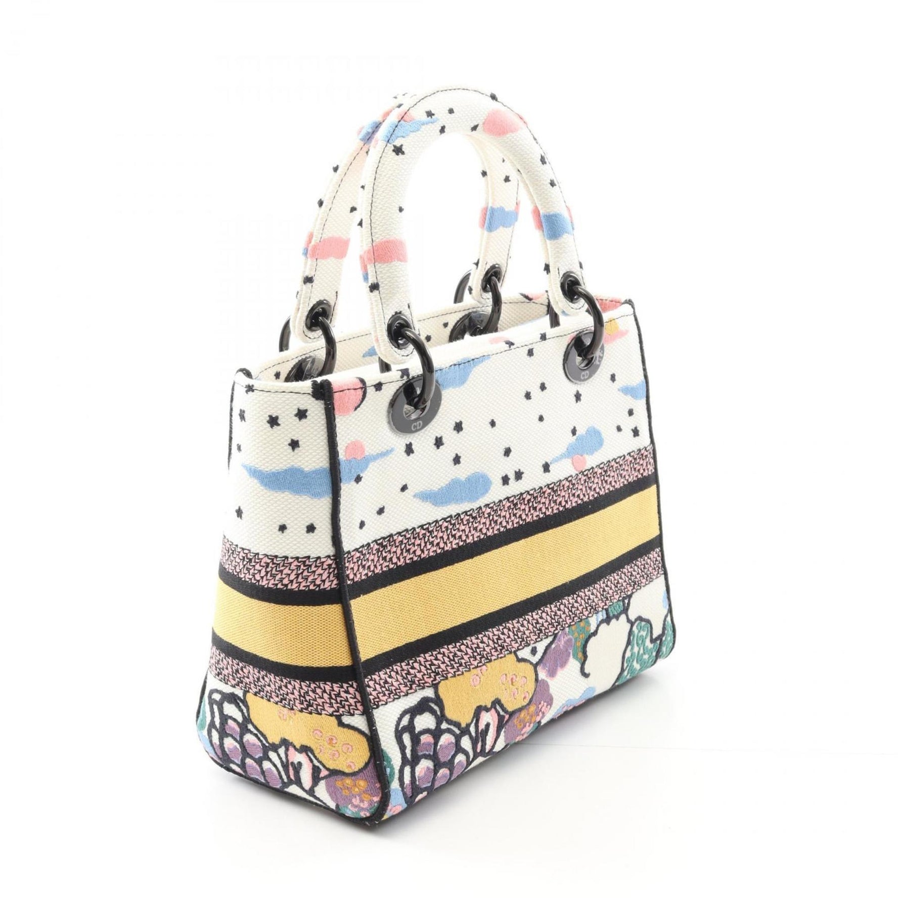 Christian Dior Dior LADY D-LITE Medium Handbag, Canvas, White, Multicolor