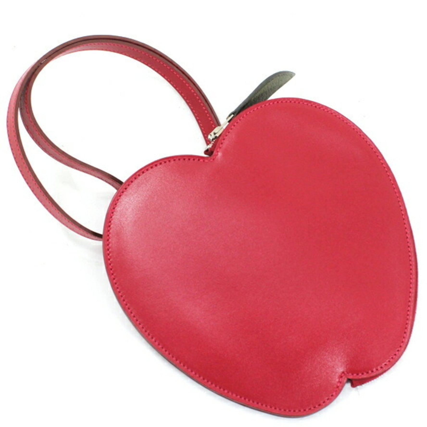 Hermès Pochette Pomme Apple Pouch with Handle, Rouge vif Tadelakt x Chevre Motif Bag, HERMES
