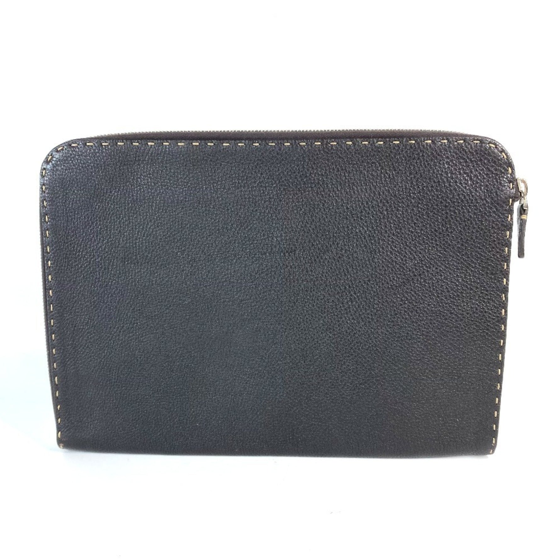 FENDI Selleria L-shaped clutch bag in leather dark brown