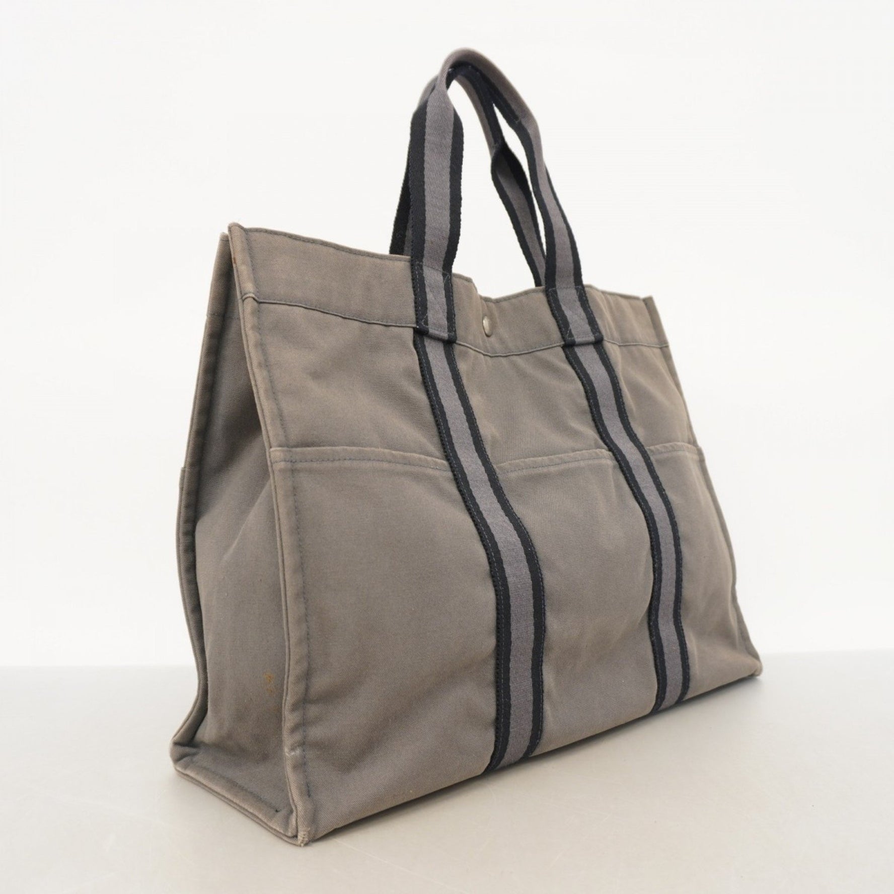 Hermes Hermès Foule GM Tote Bag, Canvas, Gray, Black