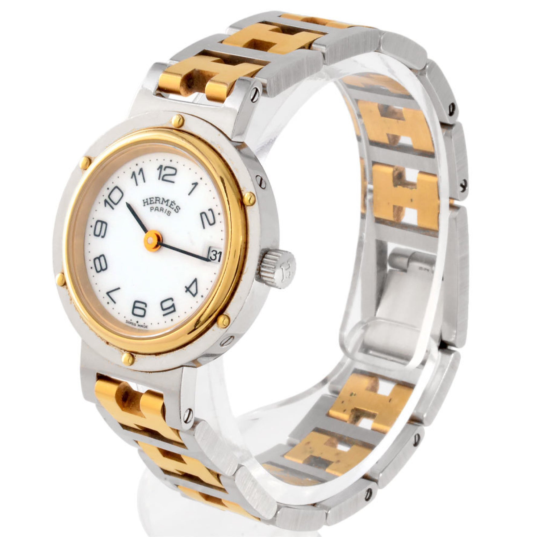 Hermes Clipper Watch, Quartz, White Dial
