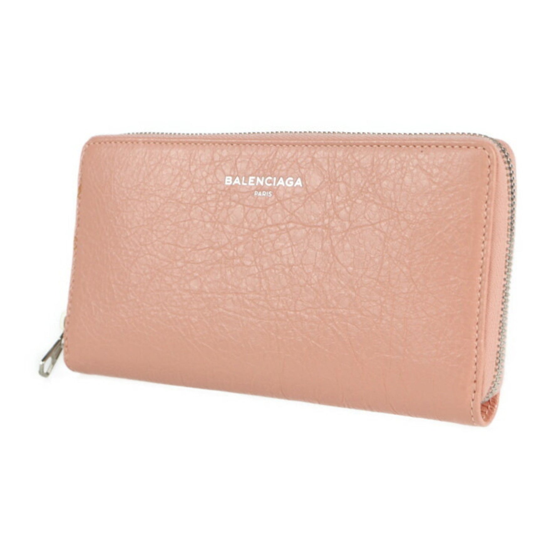 BALENCIAGA exclusive long wallet leather pink beige round zipper
