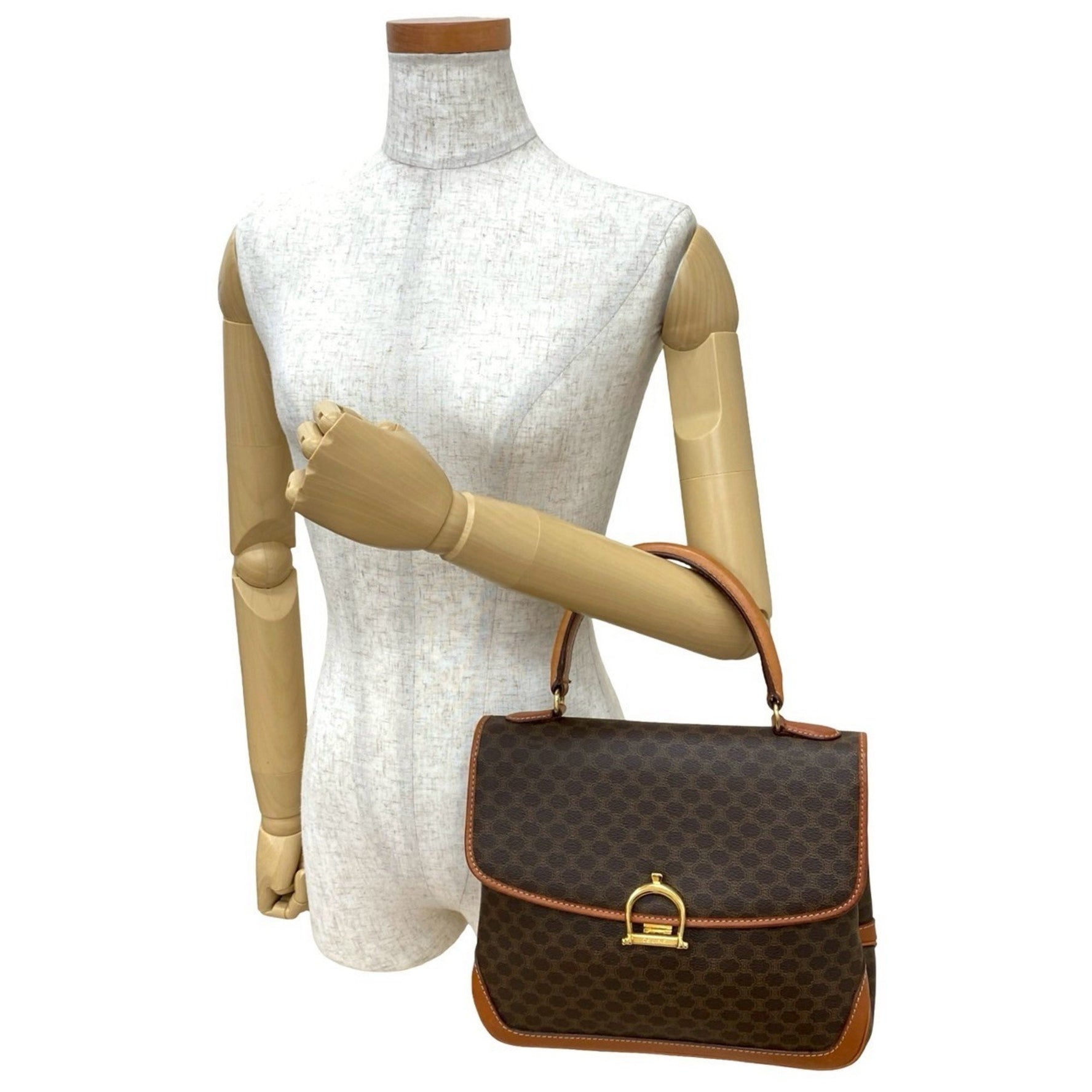 CELINE Vintage Macadam Blason Patterned Metallic Leather Handbag/Mini Tote Bag