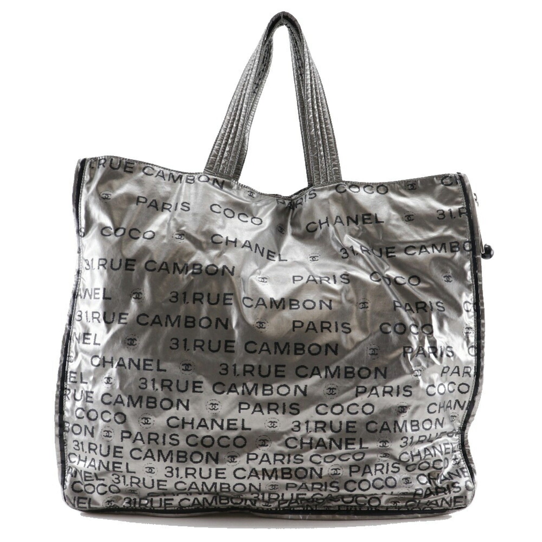 Chanel Unlimited Tote Bag Logo Here Mark Nylon Ladies