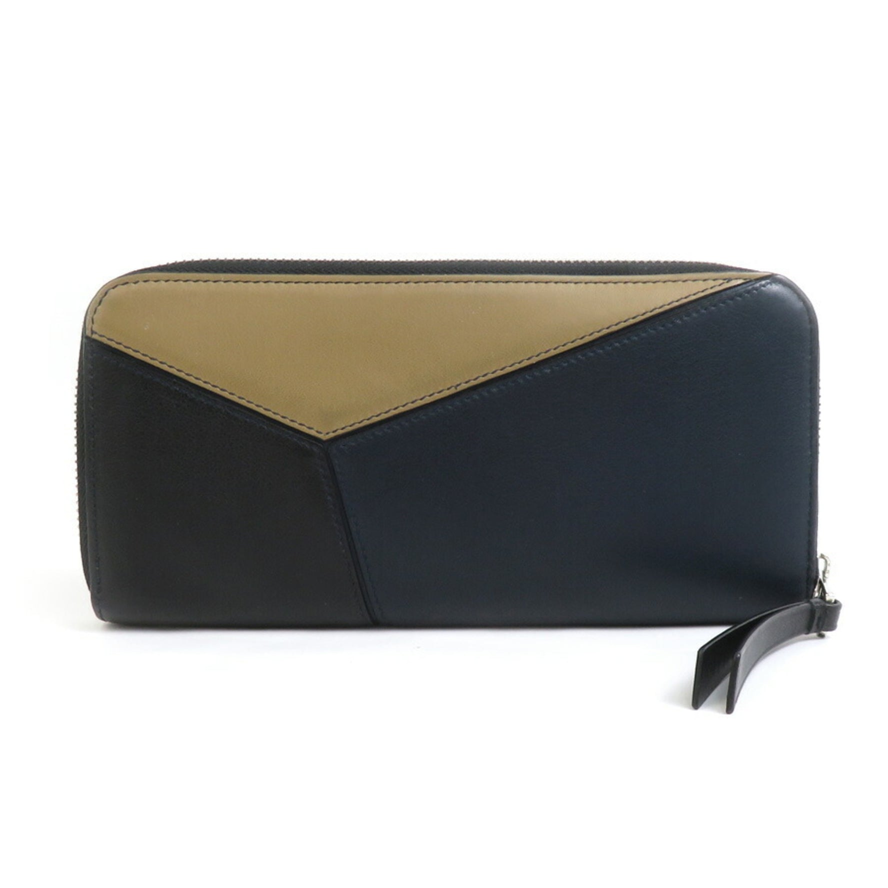 LOEWE Round Long Wallet Puzzle Open Leather Greige Black Navy Silver
