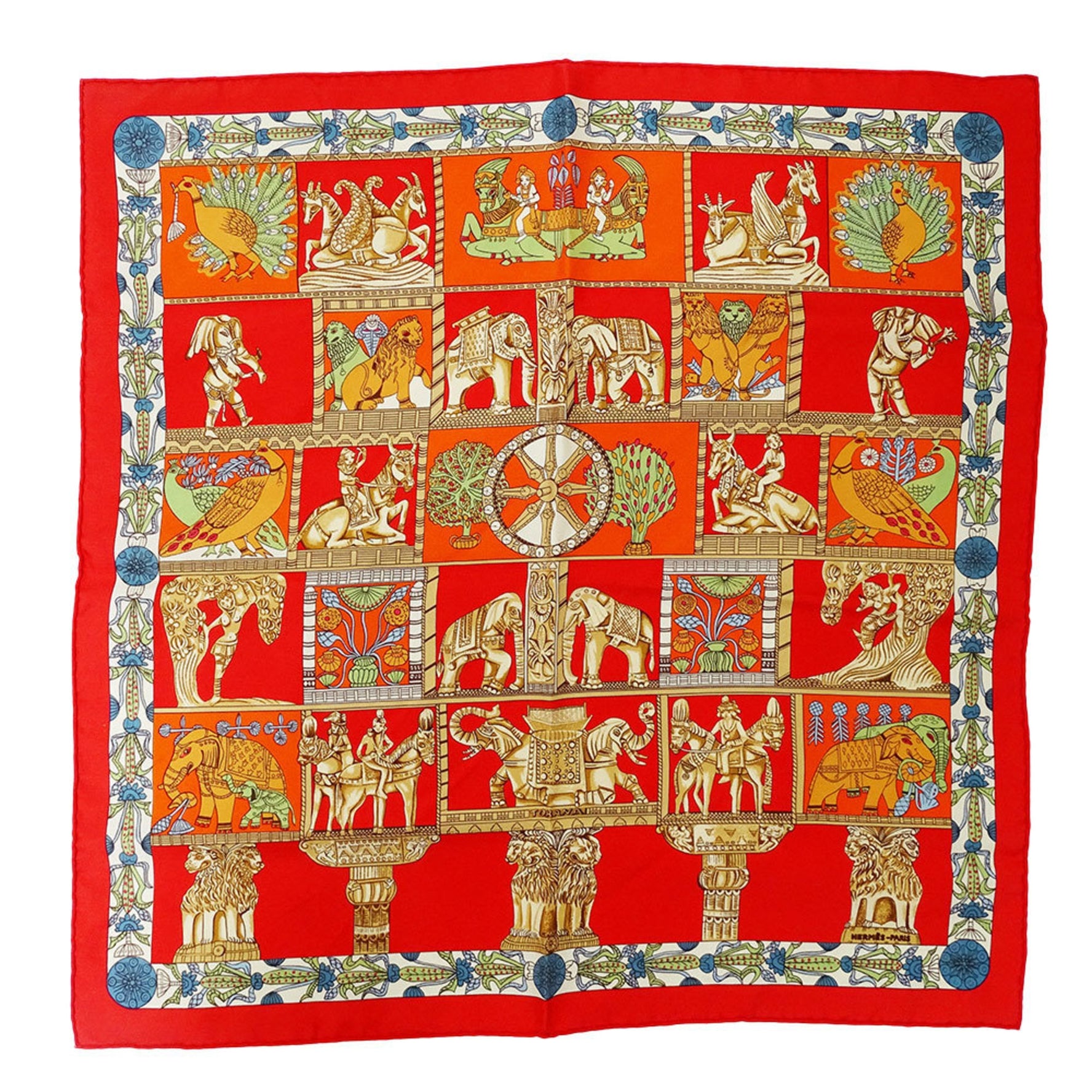 Hermes Hermès TORANA Scarf, Petit Carré, Silk, Red, Vivid Egyptian Sculpture