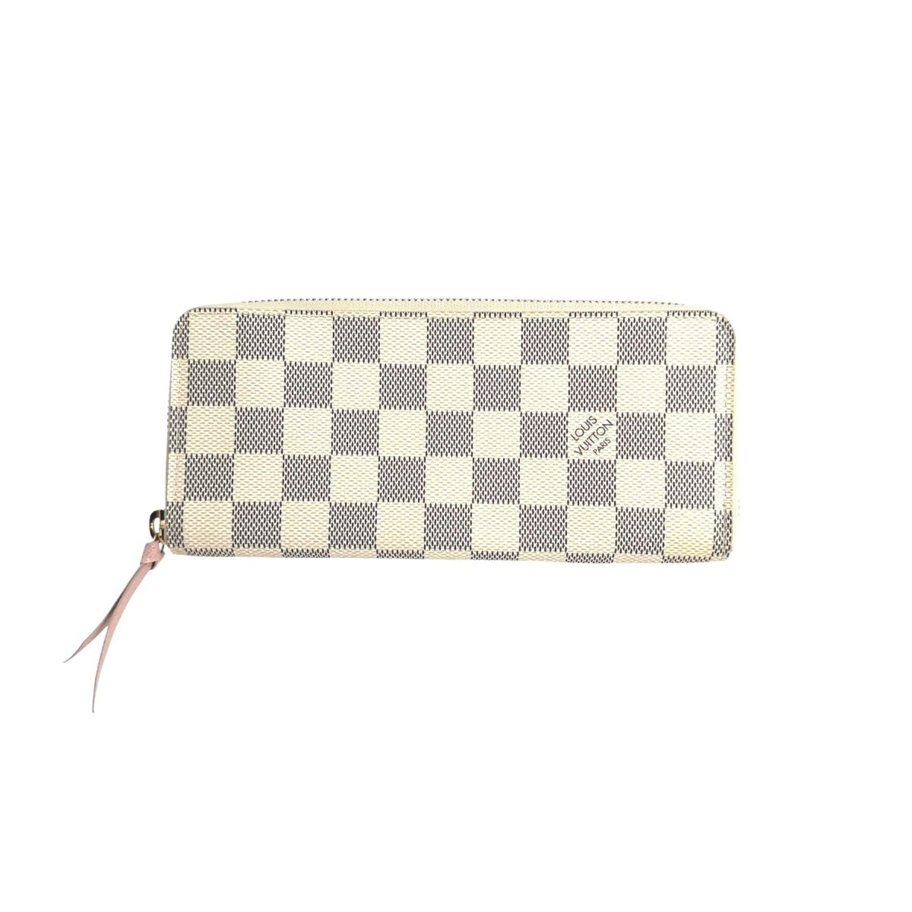 Louis Vuitton Long Wallet Portefeuille Clemence Damier Azur Round Zipper Canvas Rose Ballerine