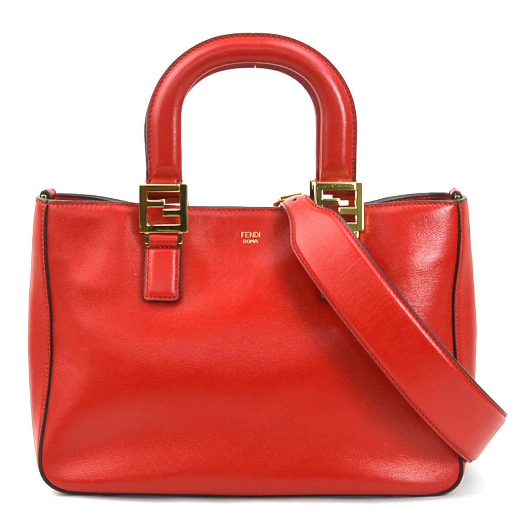 FENDI Handbag Shoulder Bag FF Tote Small Leather Red