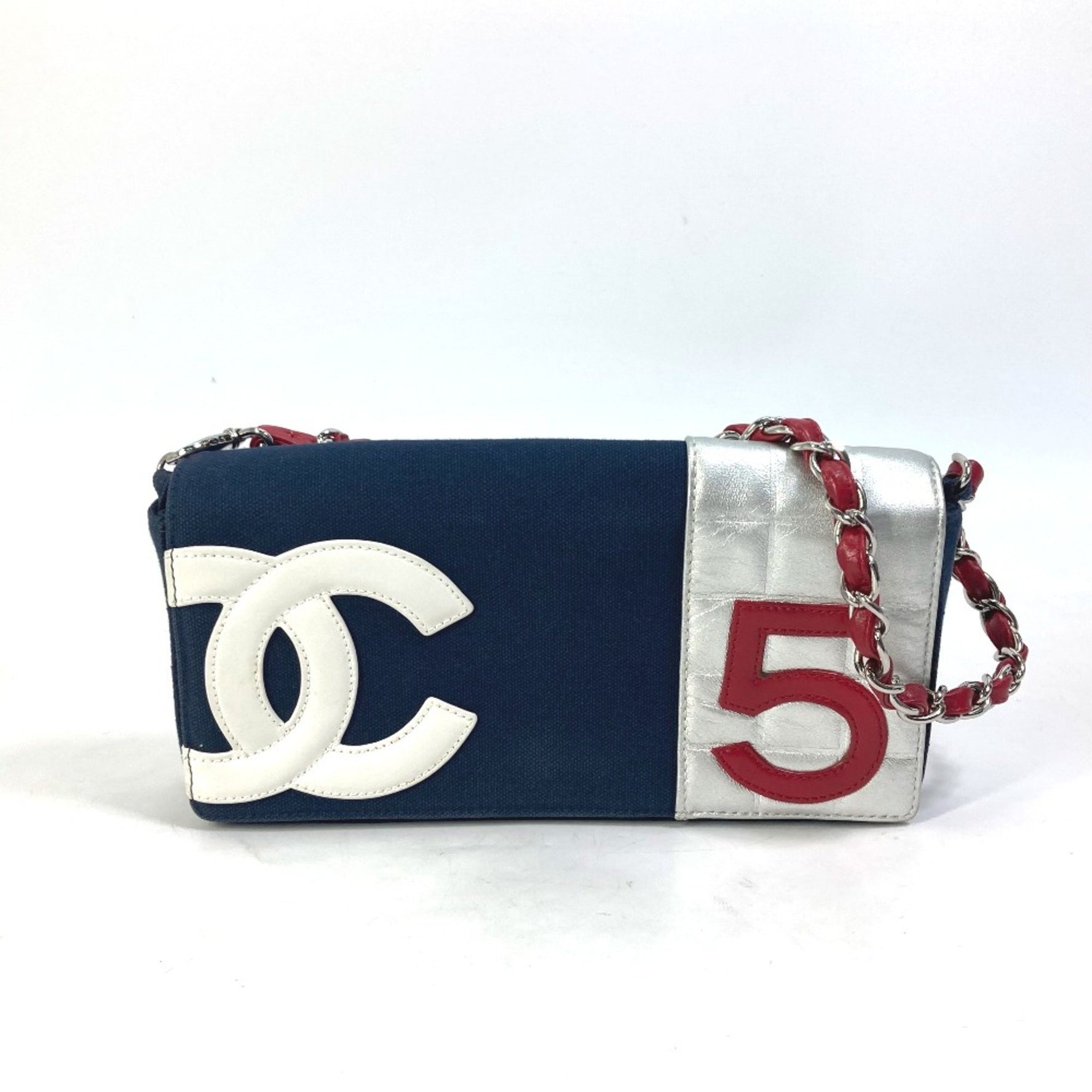 Chanel vintage Chain bag shoulder bag Shoulder Bag Red x Silver
