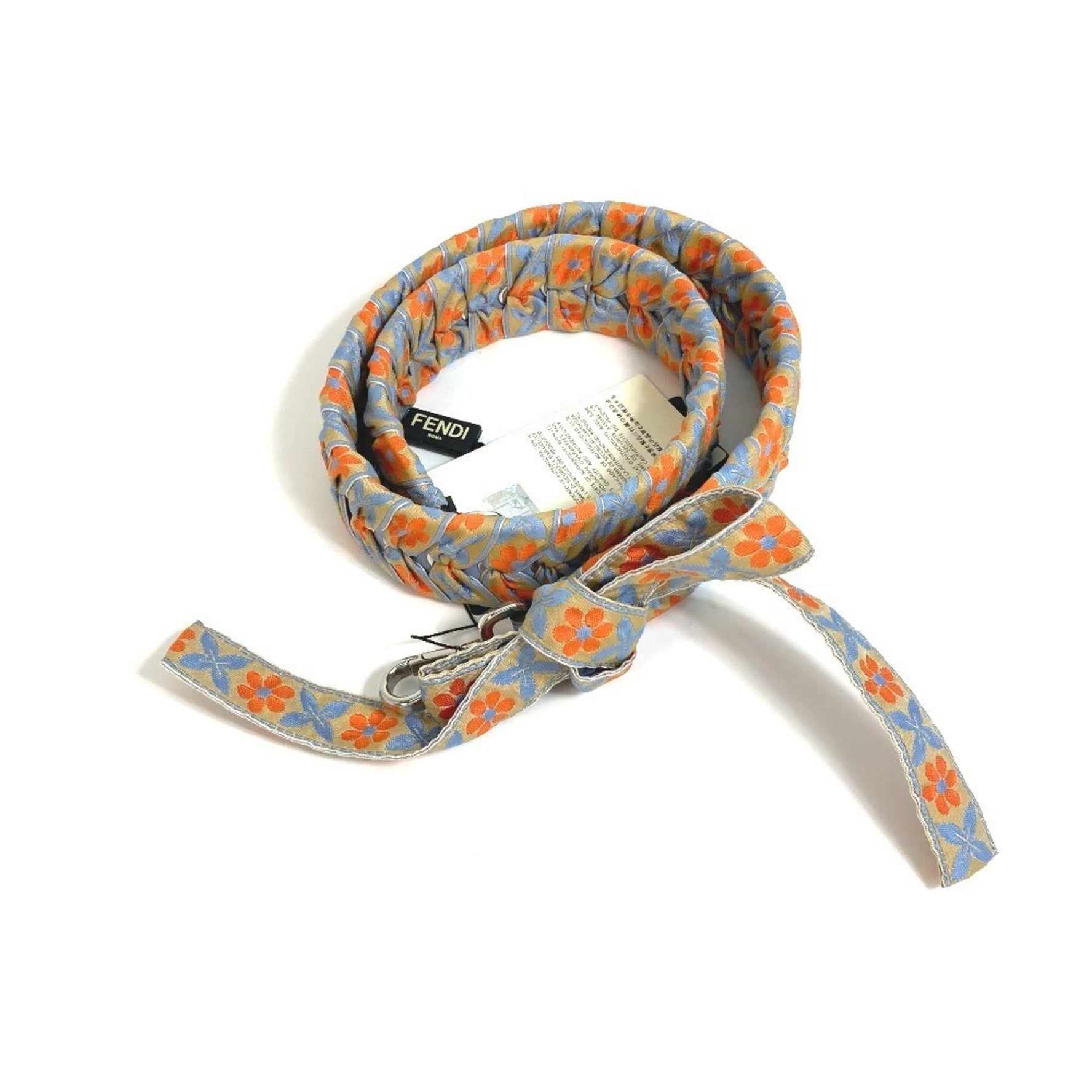 FENDI Flower Ribbon Strap You Shoulder Leather Canvas Blue x Orange