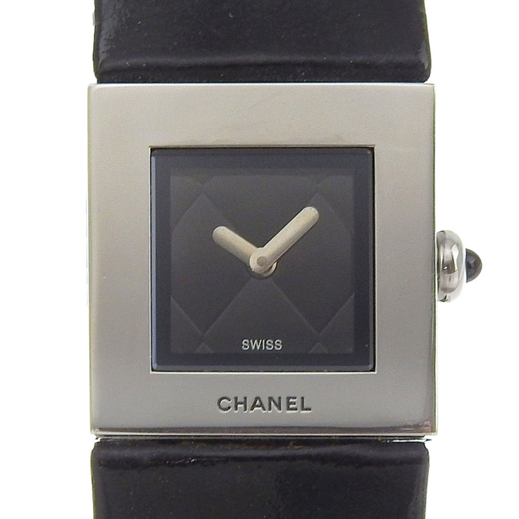 CHANEL Matelasse Watch Stainless Steel x Embossed Leather Quartz Analog Display Black Dial