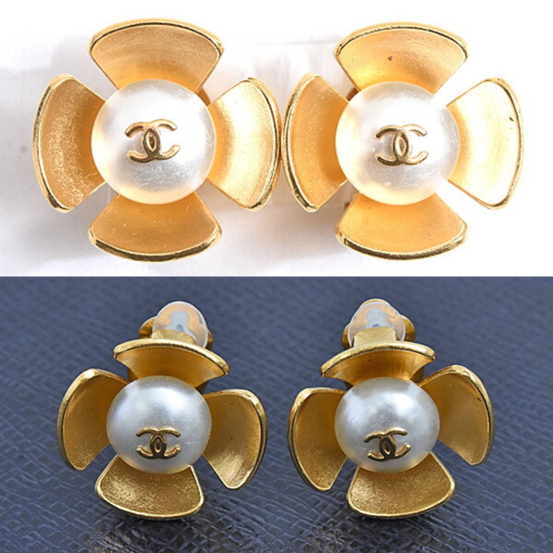 Chanel Earrings Flower Design Earrings, Coco Mark, Fake Pearl, Color, GP