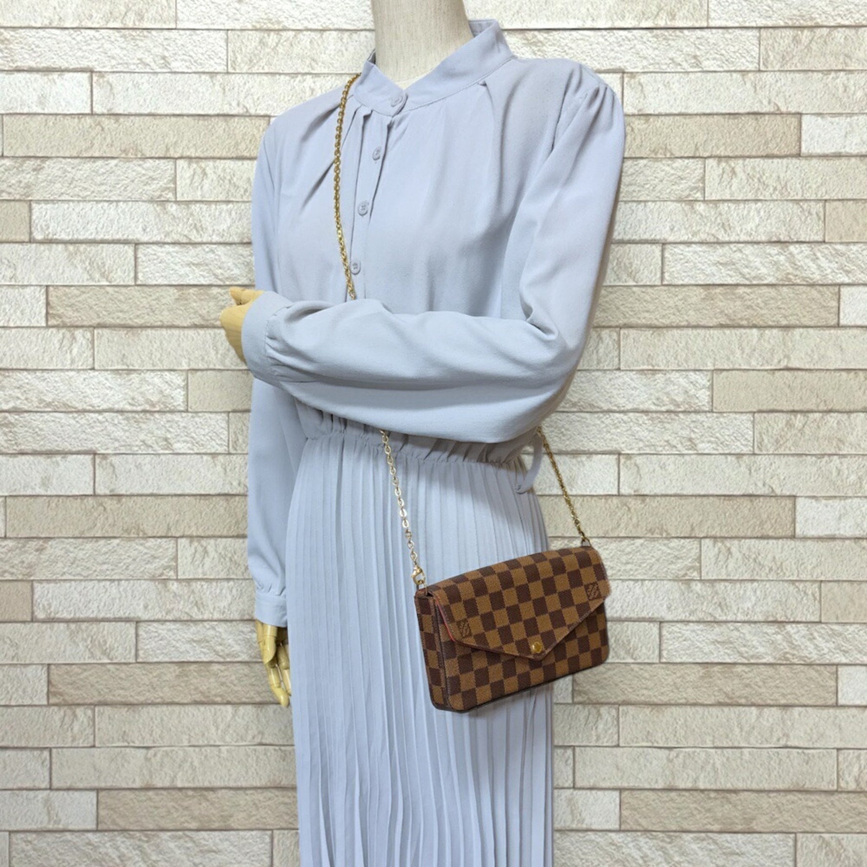 Louis Vuitton Pochette Felicie Damier Shoulder Bag Canvas Chain
