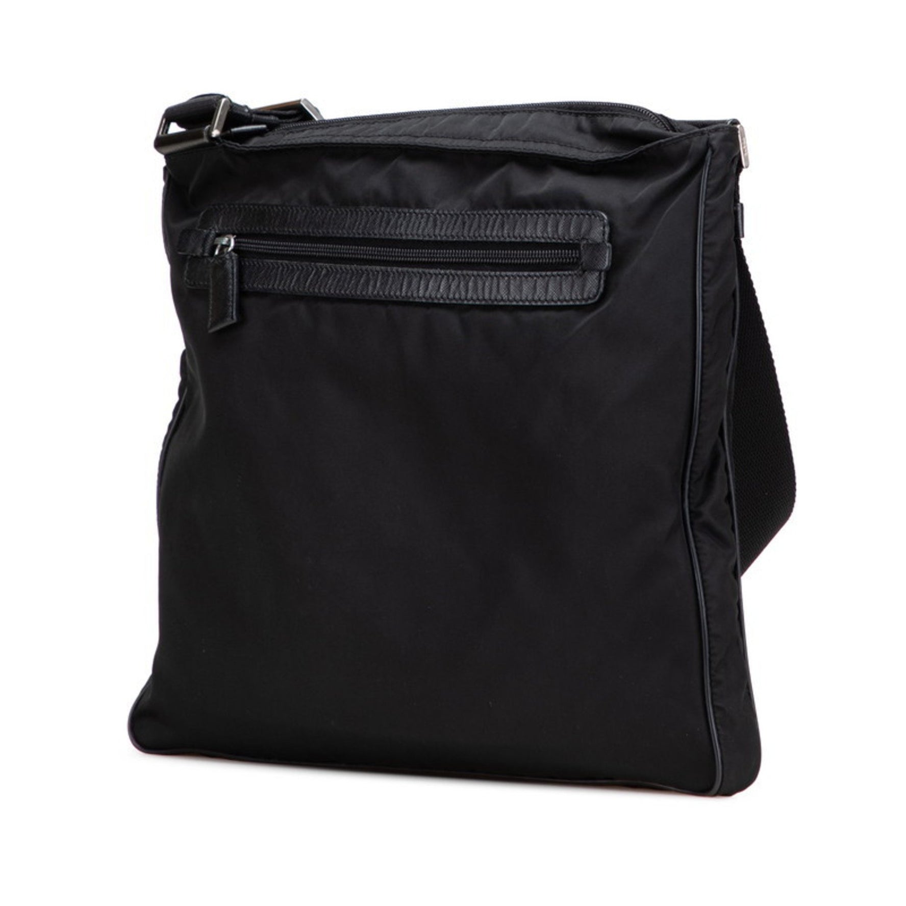 Prada Saffiano Triangle Logo Plate Crossbody Shoulder Bag in Nylon and Leather