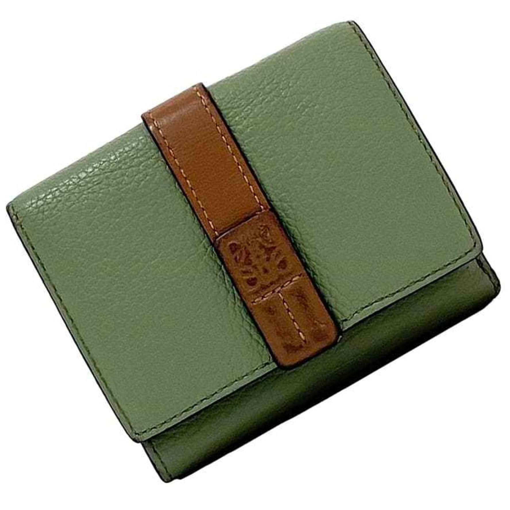 LOEWE Tri-fold Wallet Anagram Compact Leather Flap Brown Grain Men's Mini