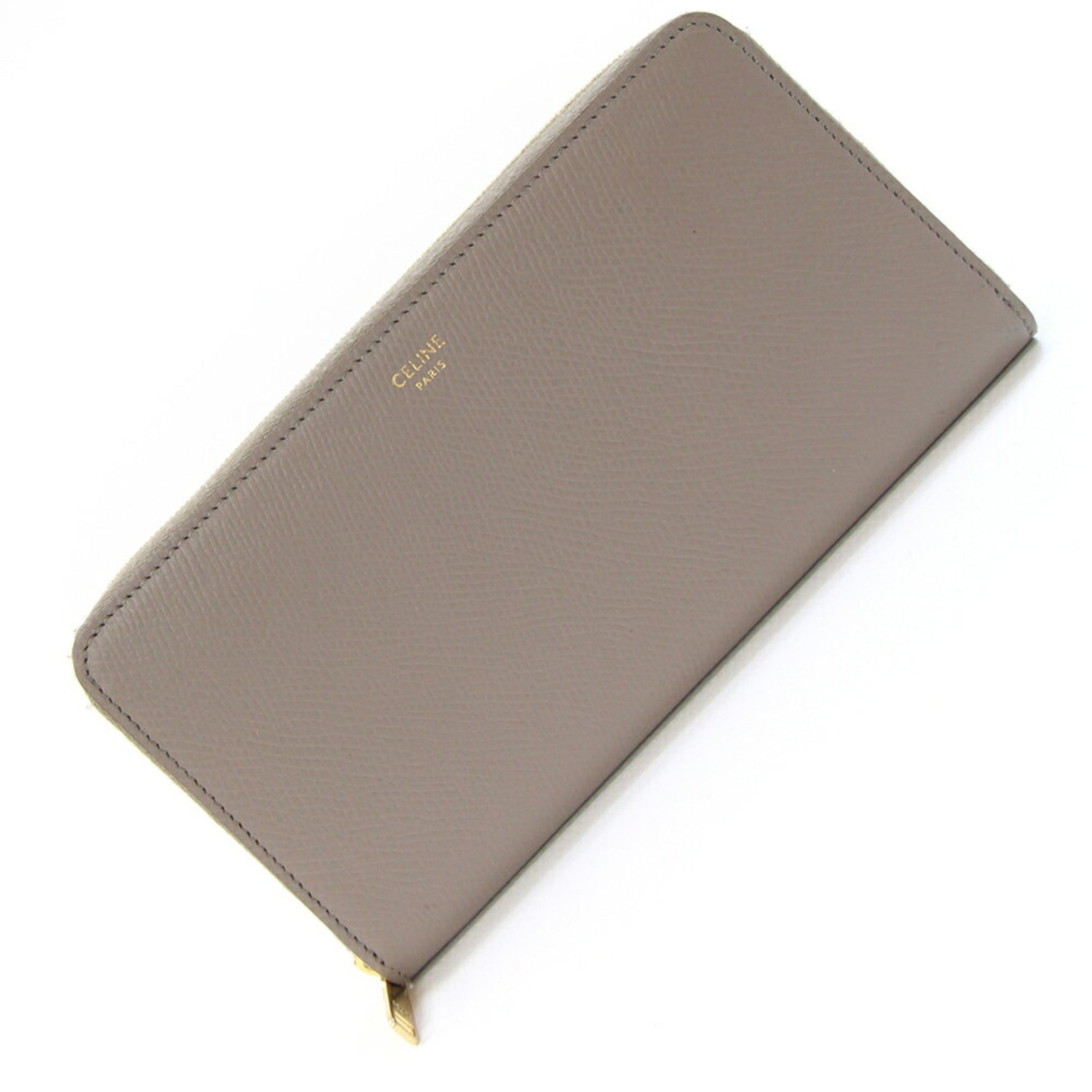 Celine Large Zip Wallet Greige Leather Round Zipper