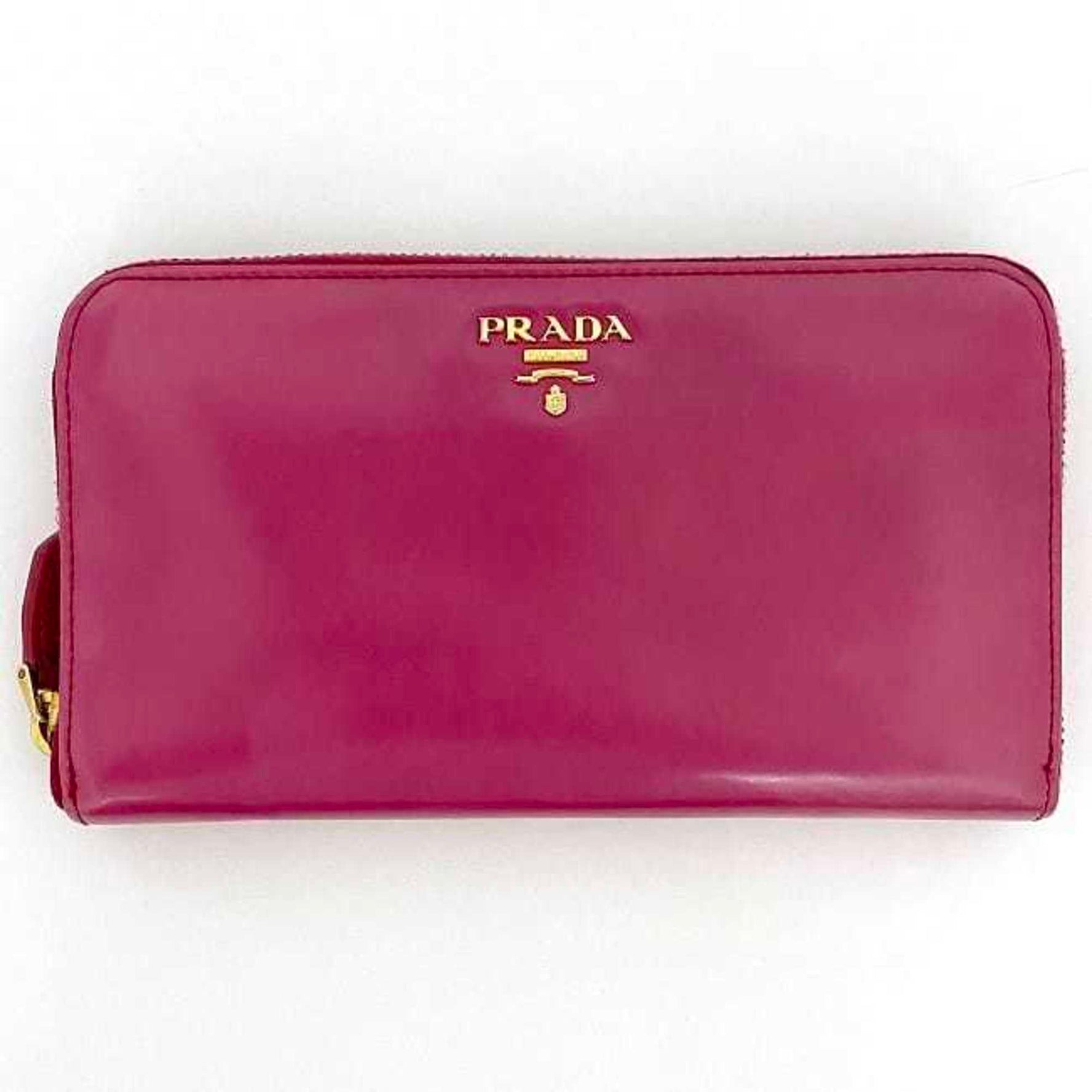 Prada Round Long Wallet Leather Gold Ladies