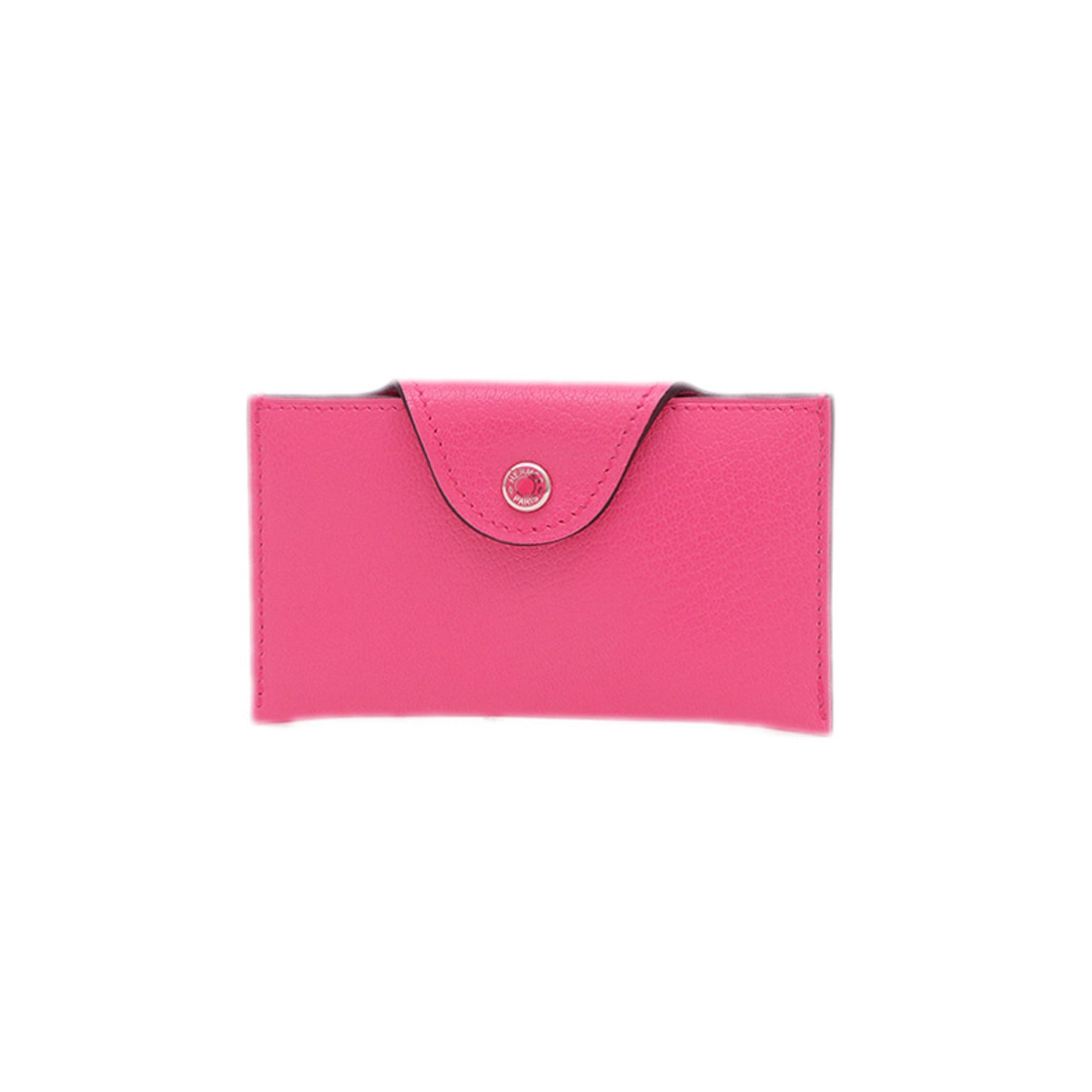 Hermes Ilias Business Card Holder/Card Case Evercolor Fuchsia Pink W Engraved