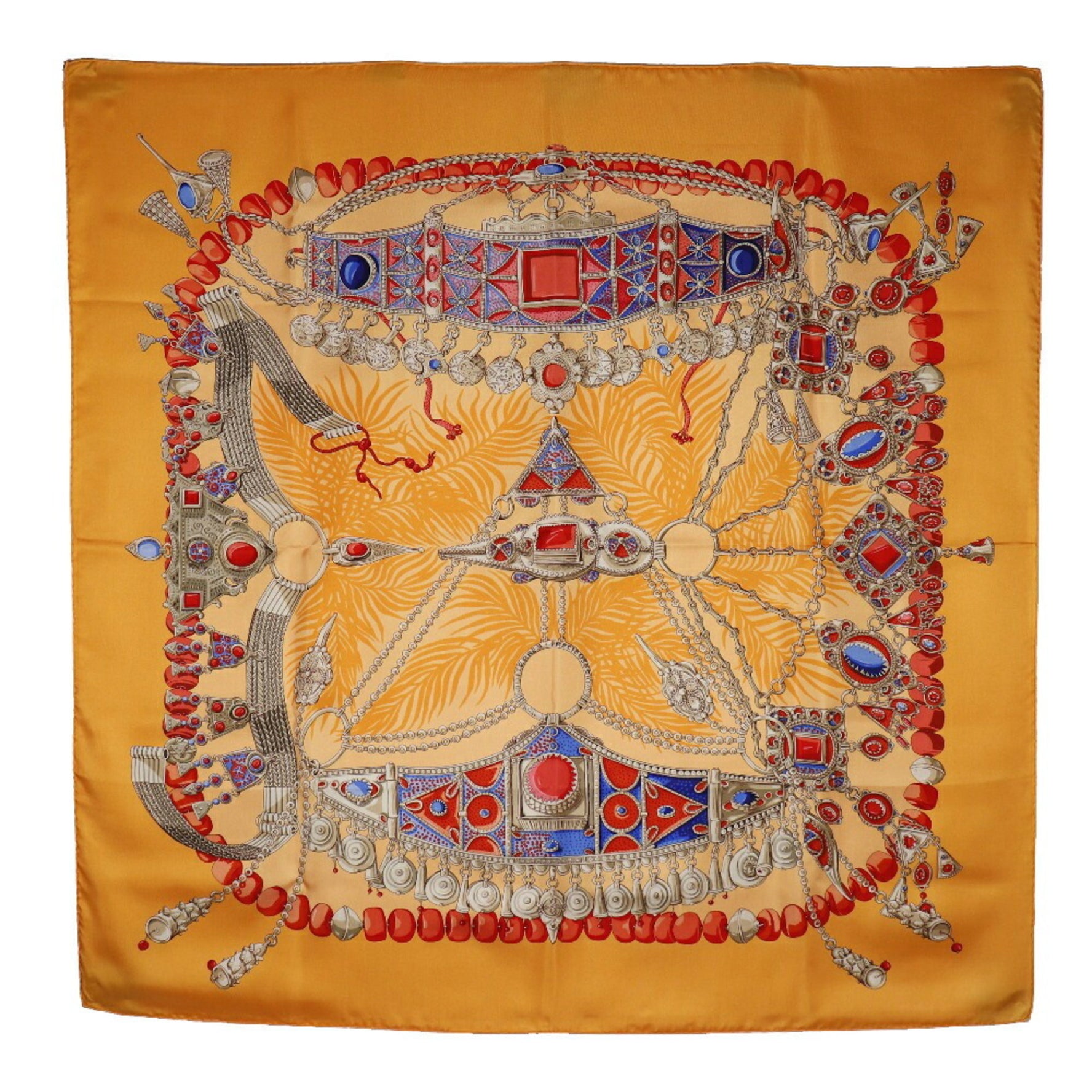 HERMES Carre 90 Scarf TERRES PRECIEUSES Silk Orange