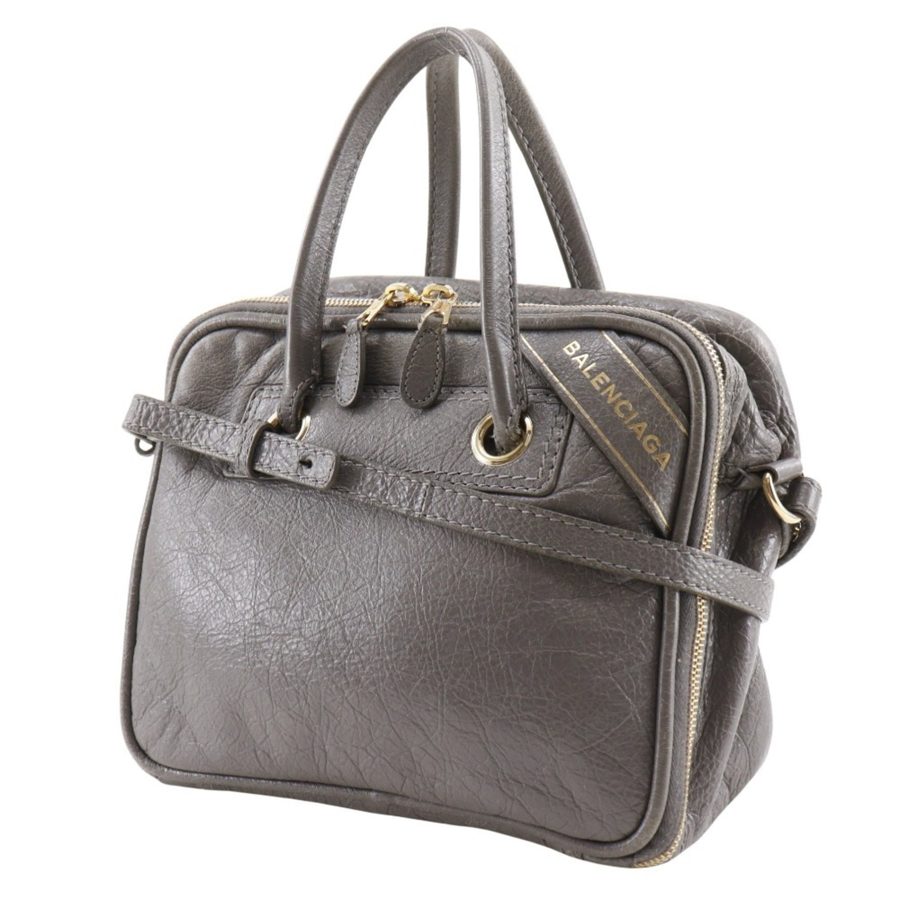 BALENCIAGA Blanket Square S Handbag Shoulder Leather Grey Double