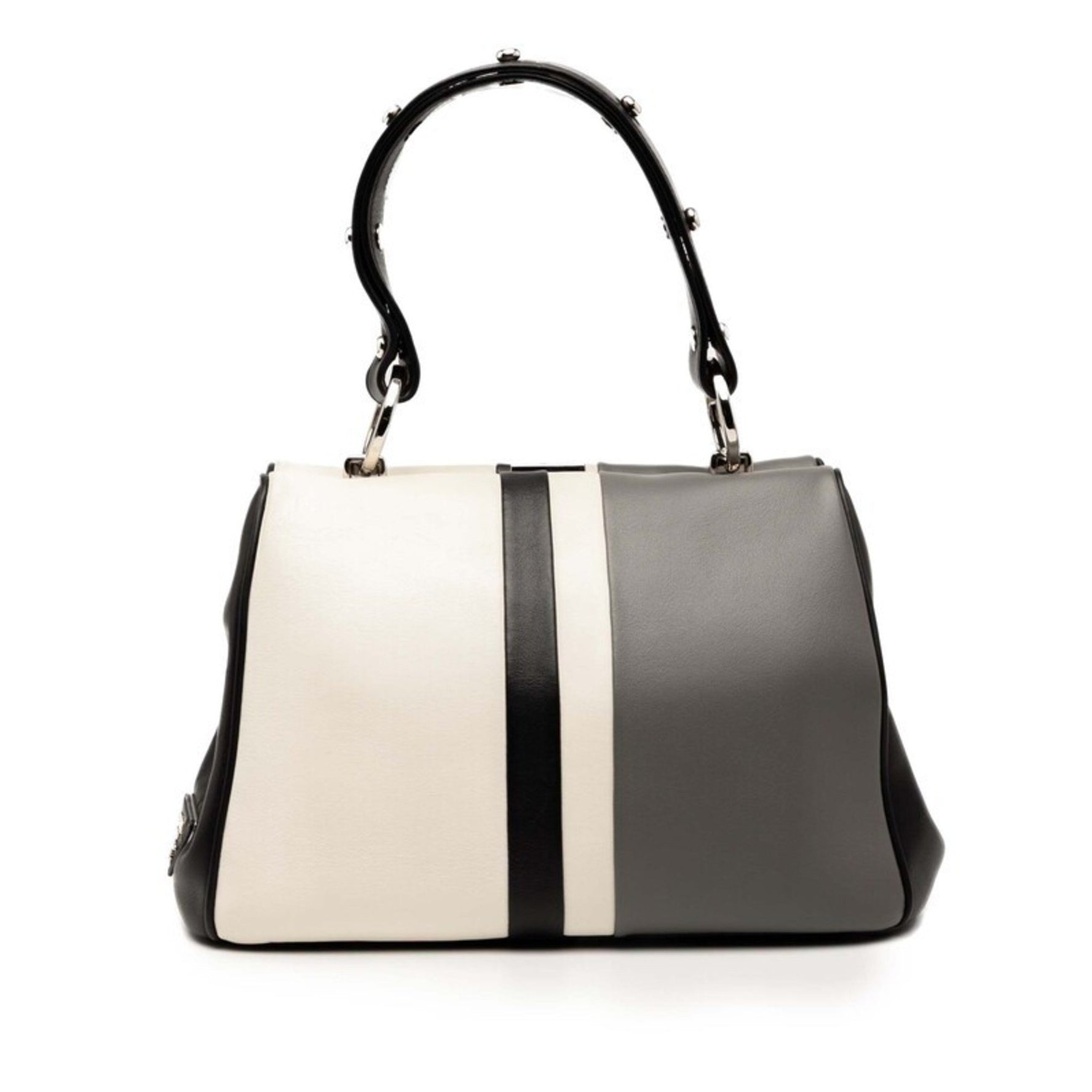 Prada Baiadera Frame Handbag Black, Gray, and White Leather