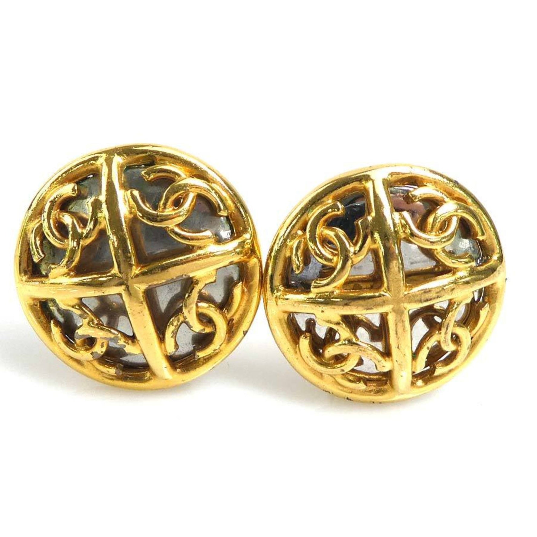 CHANEL Coco Mark Metal Earrings Gold/Silver