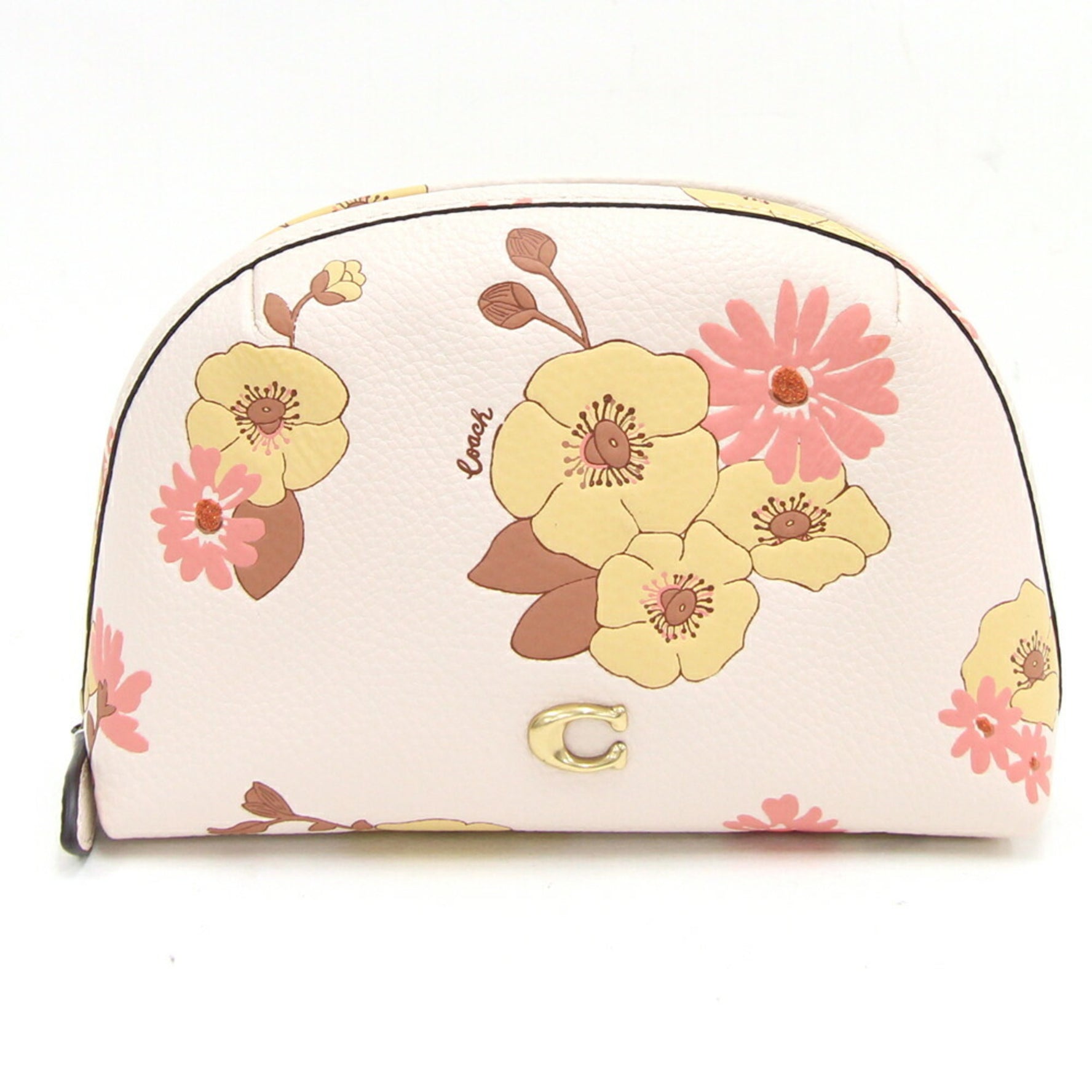 Coach Pouch Light Pink Leather Flower