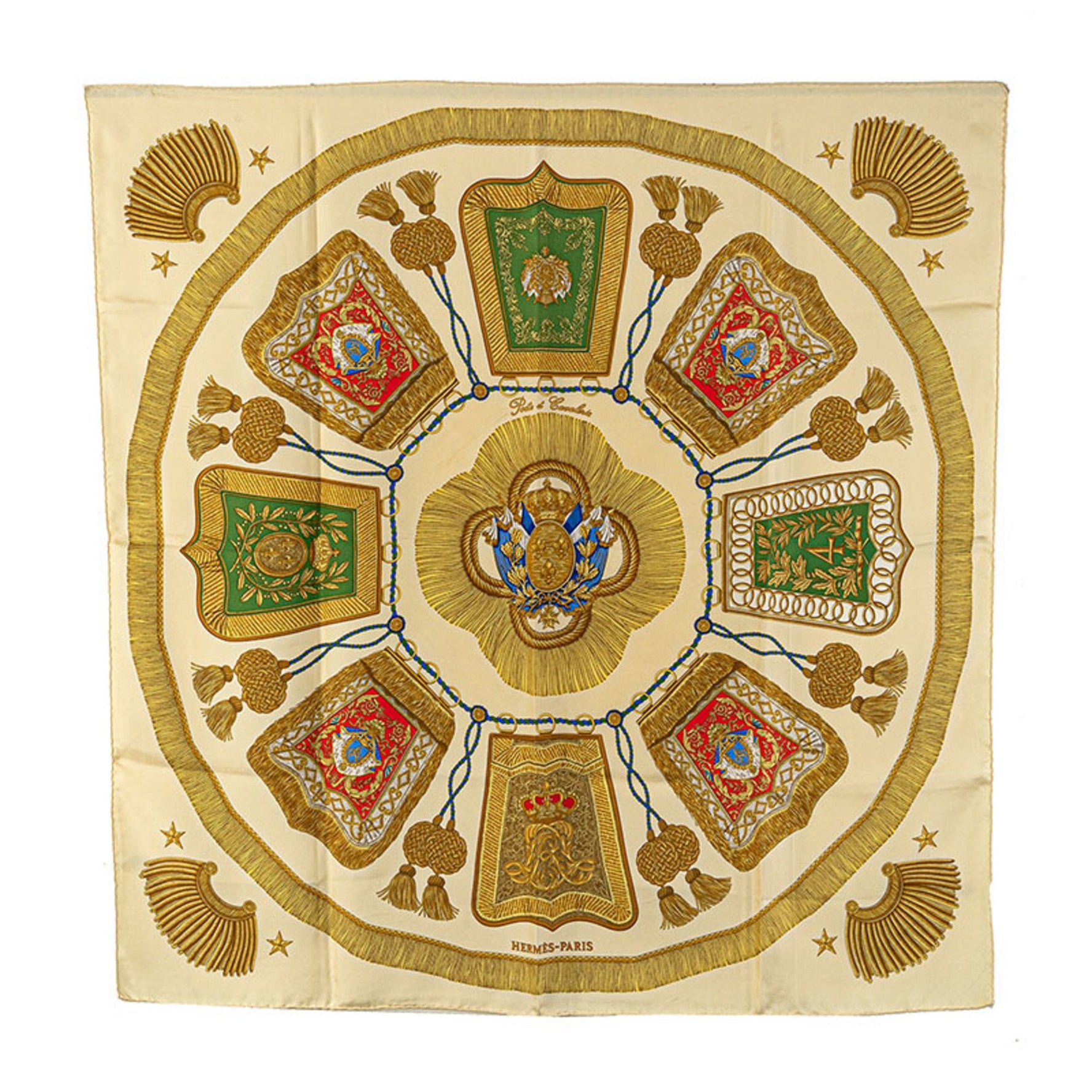 Hermes Hermès Carré 90 Poste et Cavalerie Saber Scarf, Beige, Gold, Multicolor, Silk