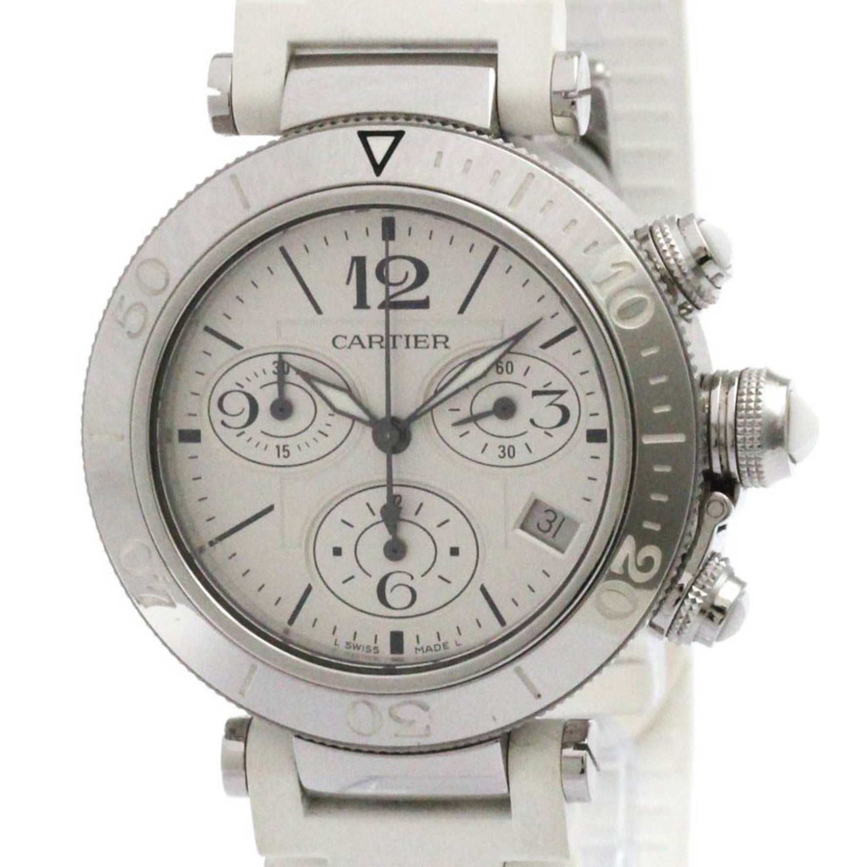 CARTIER Pasha Seatimer Steel Quartz Mid Size Watch Polished