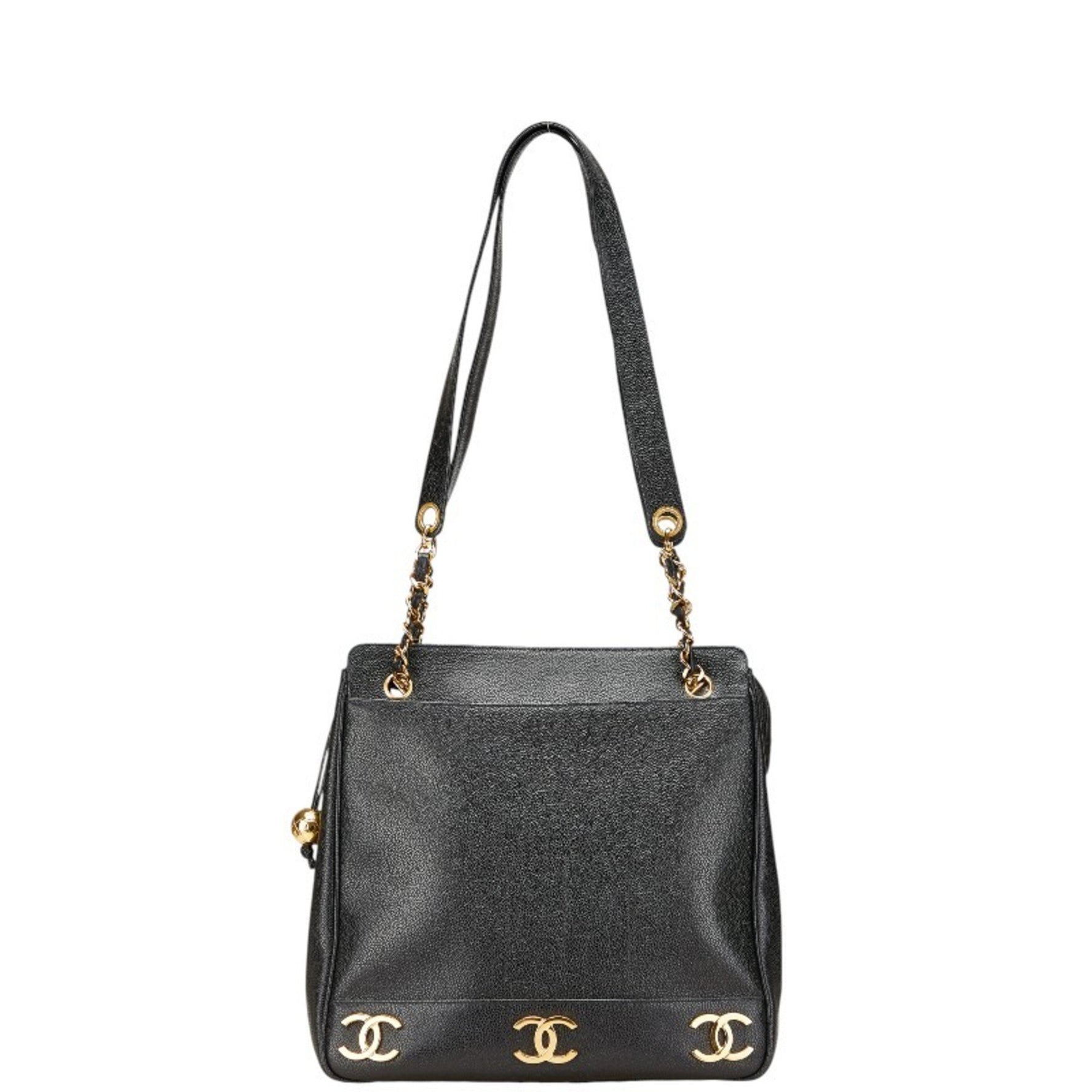 CHANEL Triple Coco Mark Chain Shoulder Bag in Caviar Leather