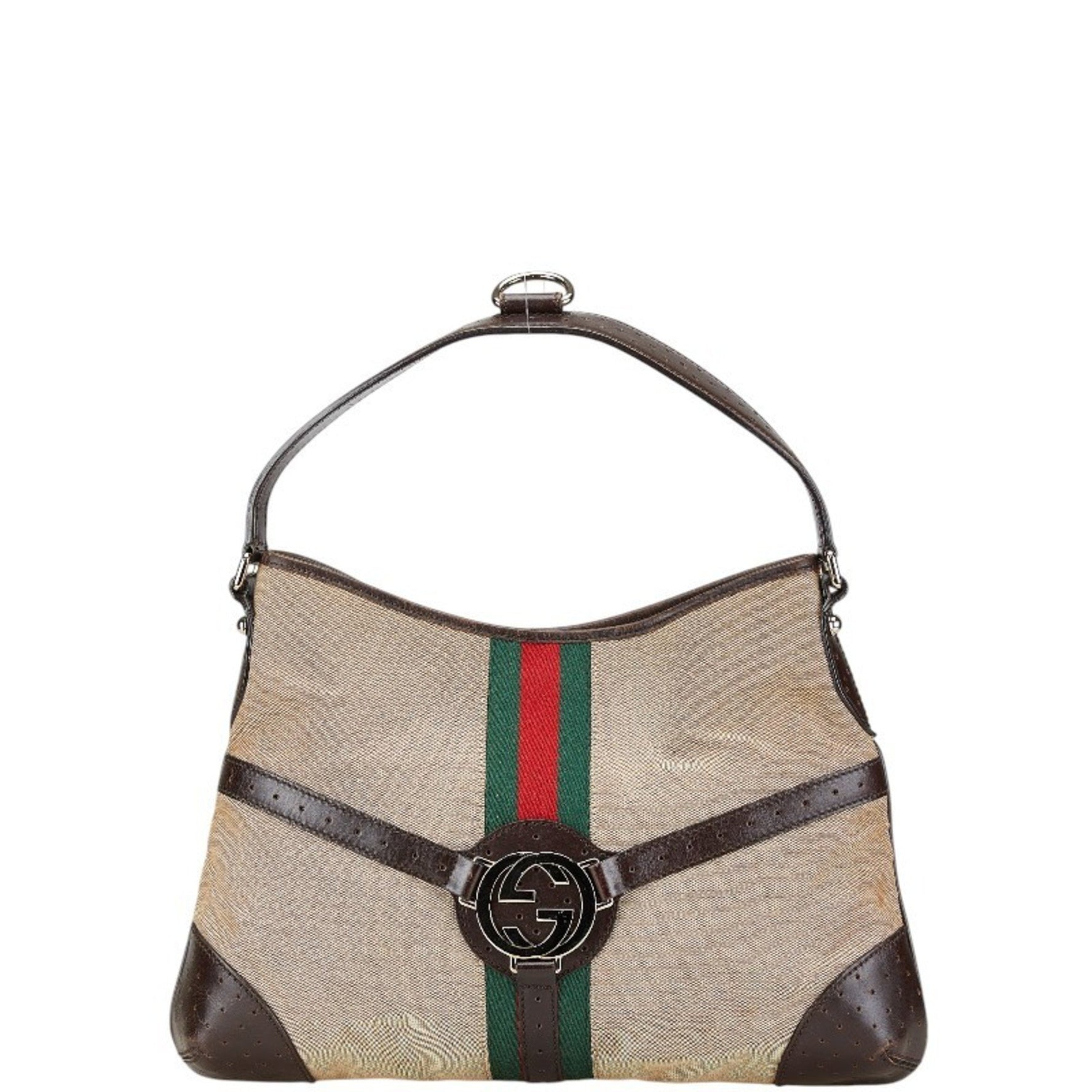 Gucci Interlocking G Sherry Line Bag Handbag Beige Brown Canvas Leather