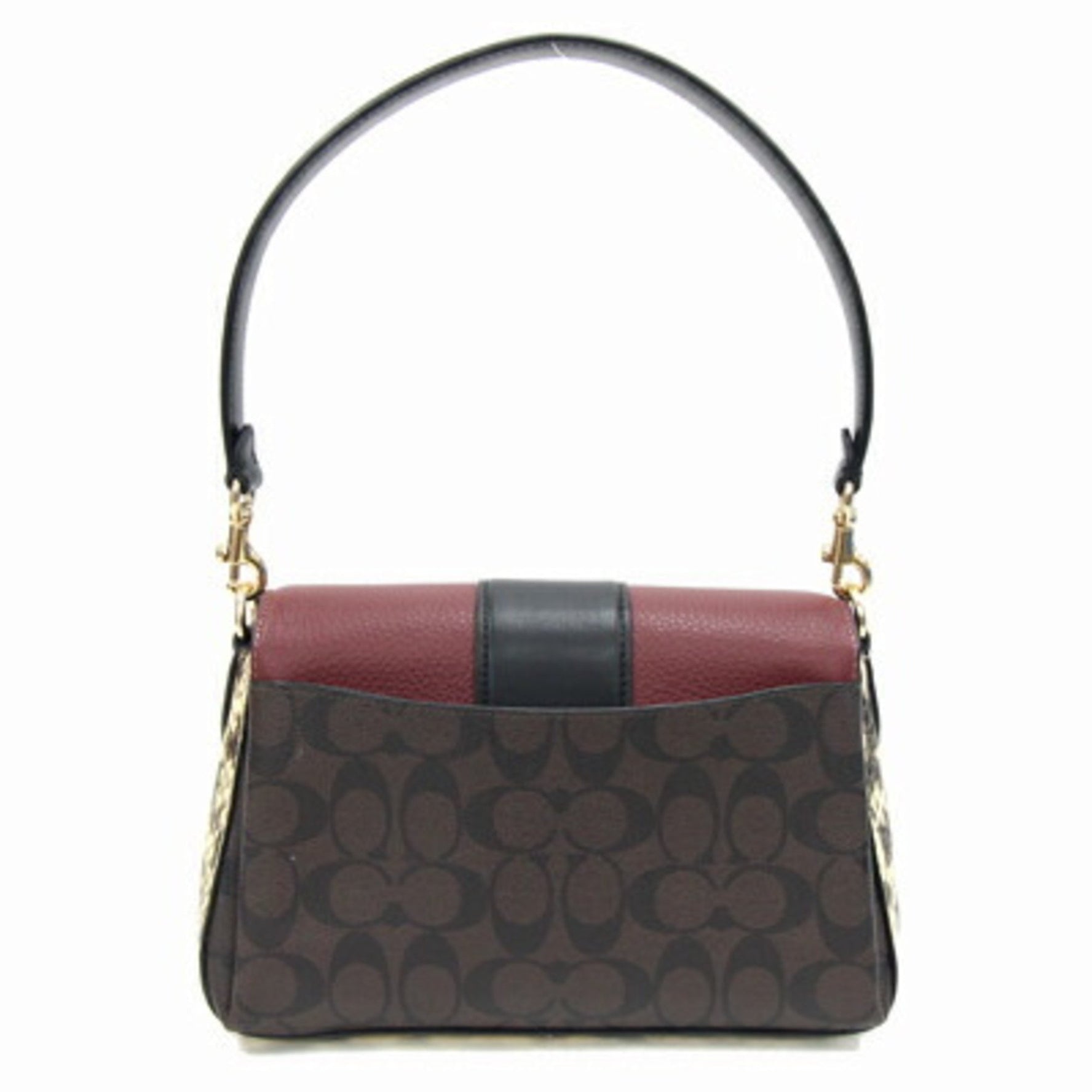 Coach Shoulder Bag Signature Grace Dark Brown Bordeaux Black Leather Handbag